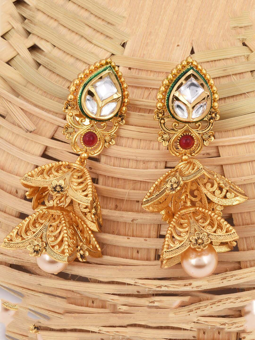 

Tistabene Gold-Plated & Pink Contemporary Drop Earrings