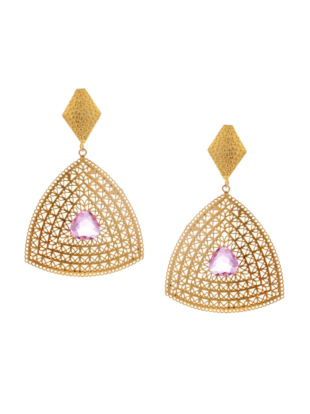

Tistabene Gold-Toned & Pink Teardrop Shaped Drop Earrings