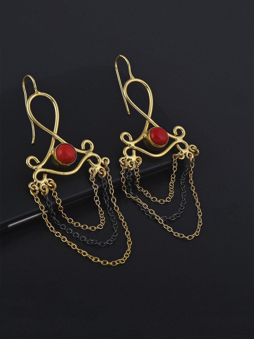 

Tistabene Women Red & Gold-Toned Contemporary Drop Earrings