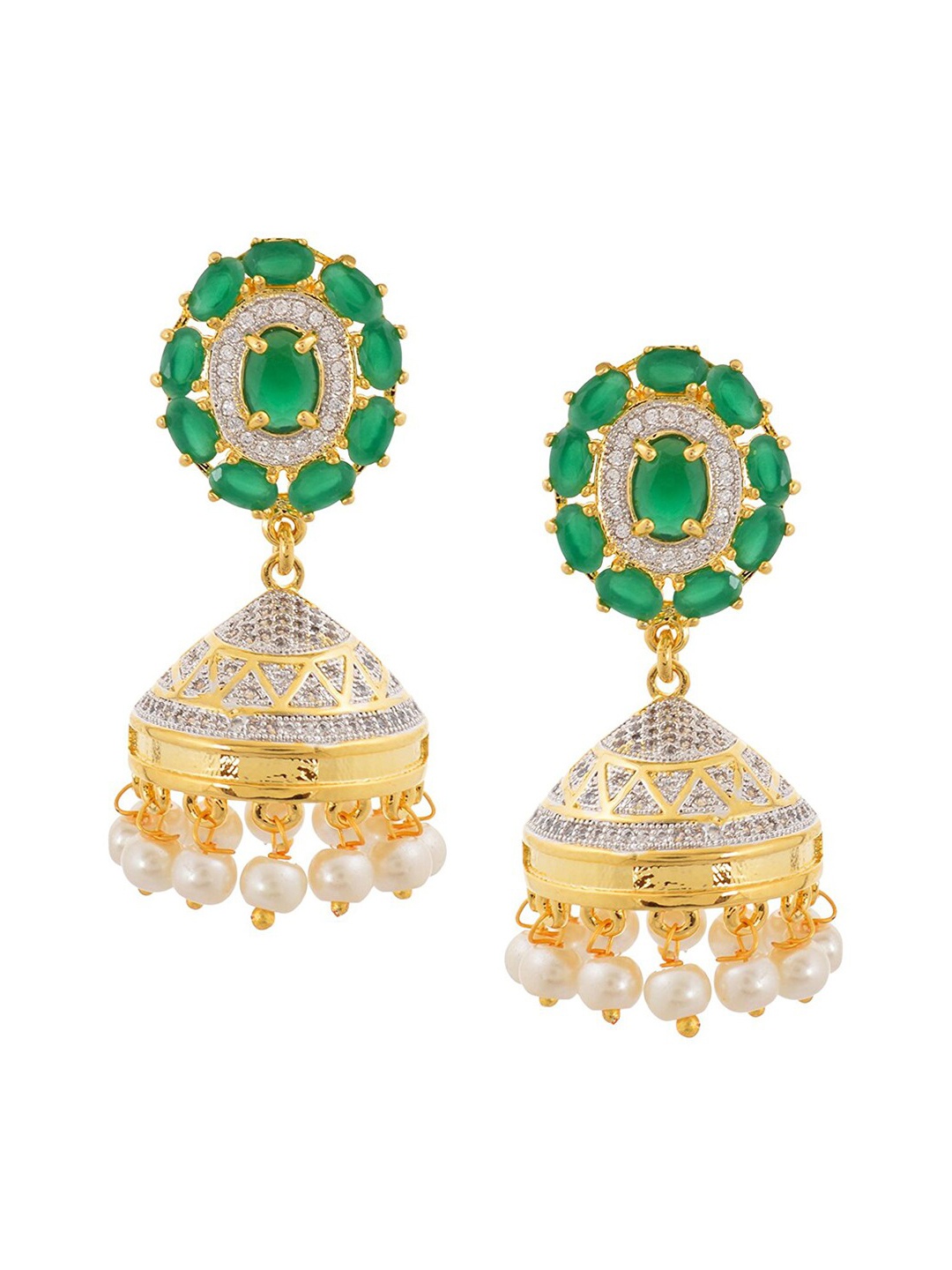

Tistabene Green & Gold Plated Contemporary Jhumkas Earrings