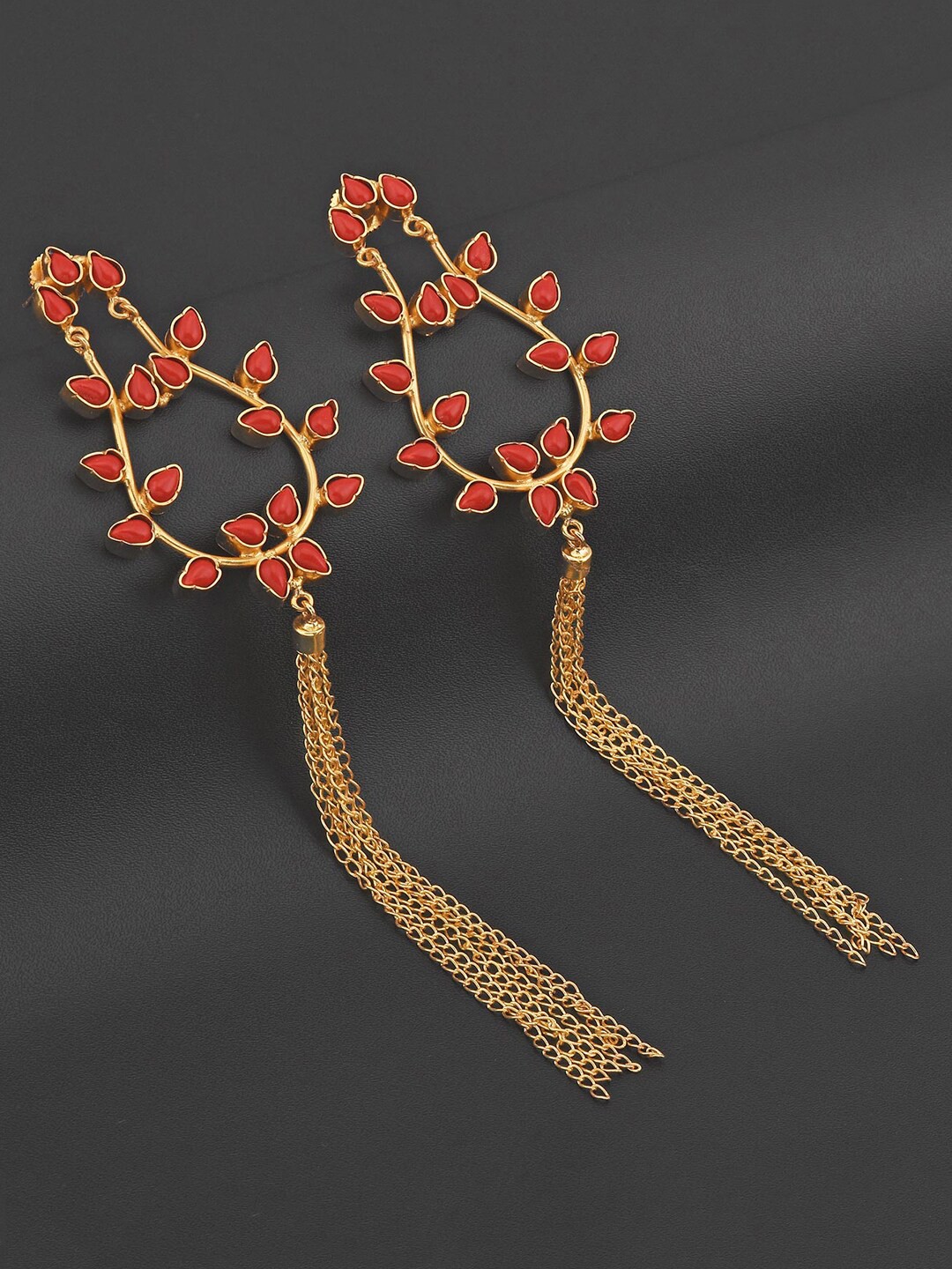 

Tistabene Red & Gold-Toned Contemporary Drop Earrings