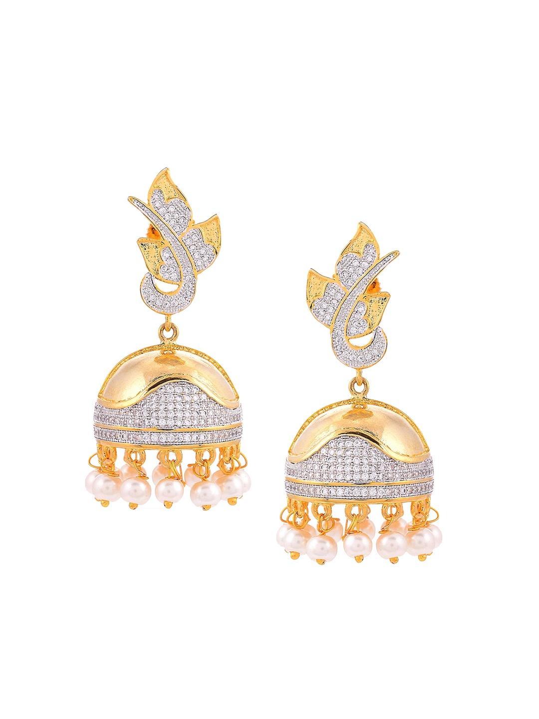 

Tistabene White & Gold-Toned Contemporary Jhumkas Earrings