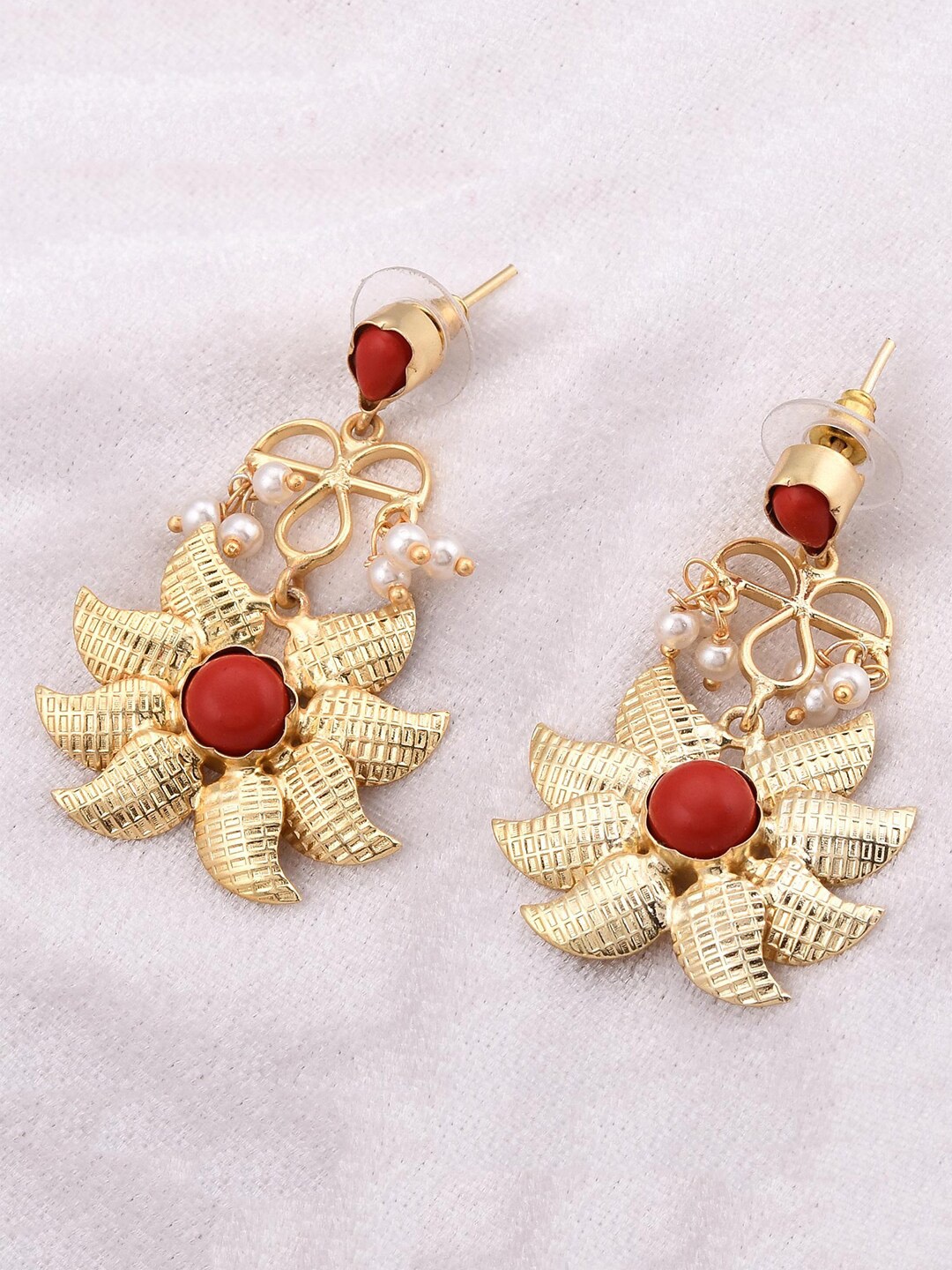 

Tistabene Red Contemporary Gold Plated Drop Earrings