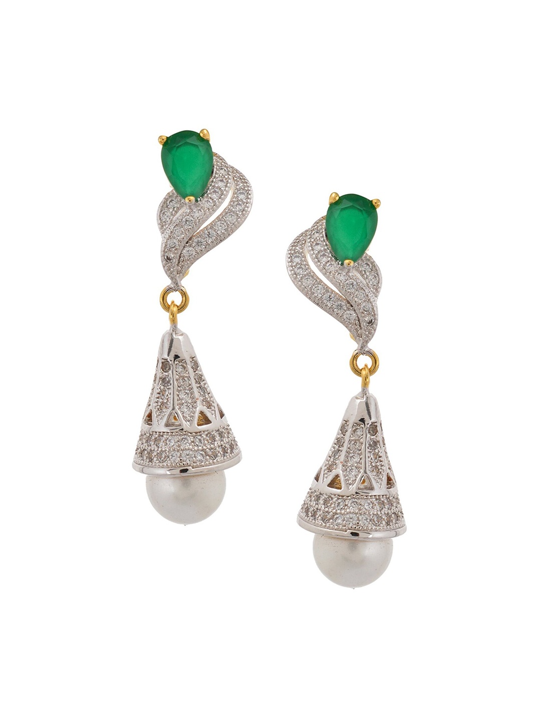 

Tistabene Women Green & Gold-Toned Contemporary Jhumkas Earrings