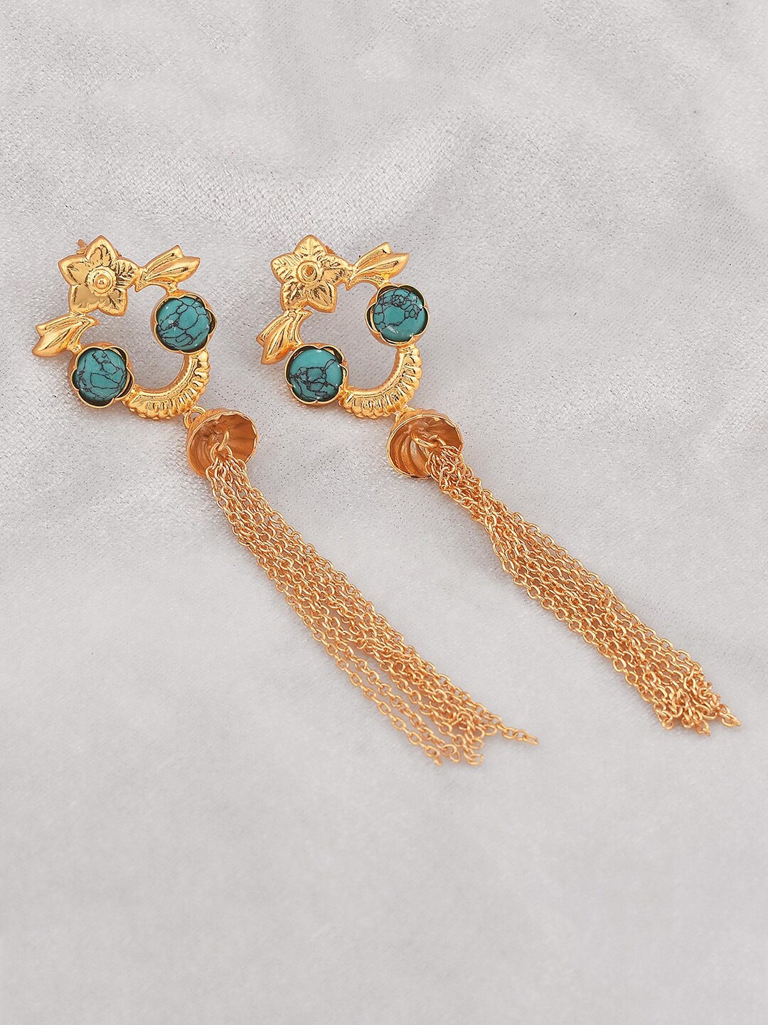 Tistabene Women Blue And Gold Toned Contemporary Drop Earrings