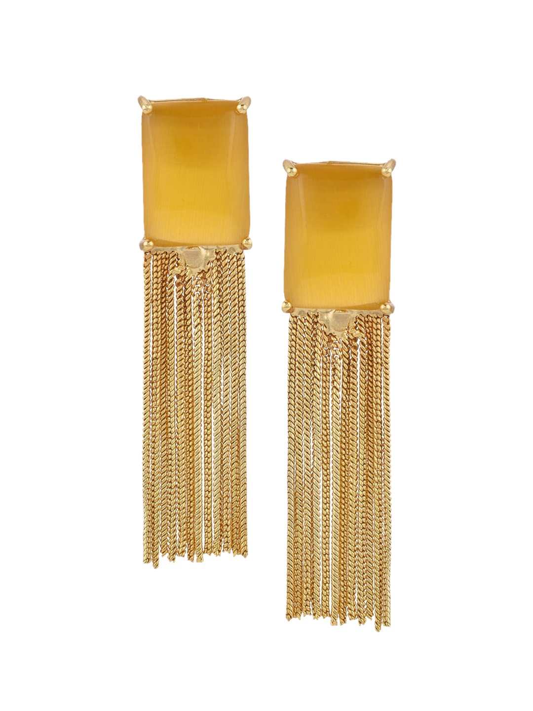 

Tistabene Yellow & Gold-Toned Contemporary Drop Earrings