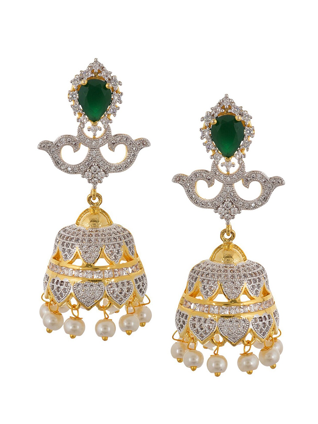 

Tistabene Green Gold Plated Contemporary Jhumkas Earrings