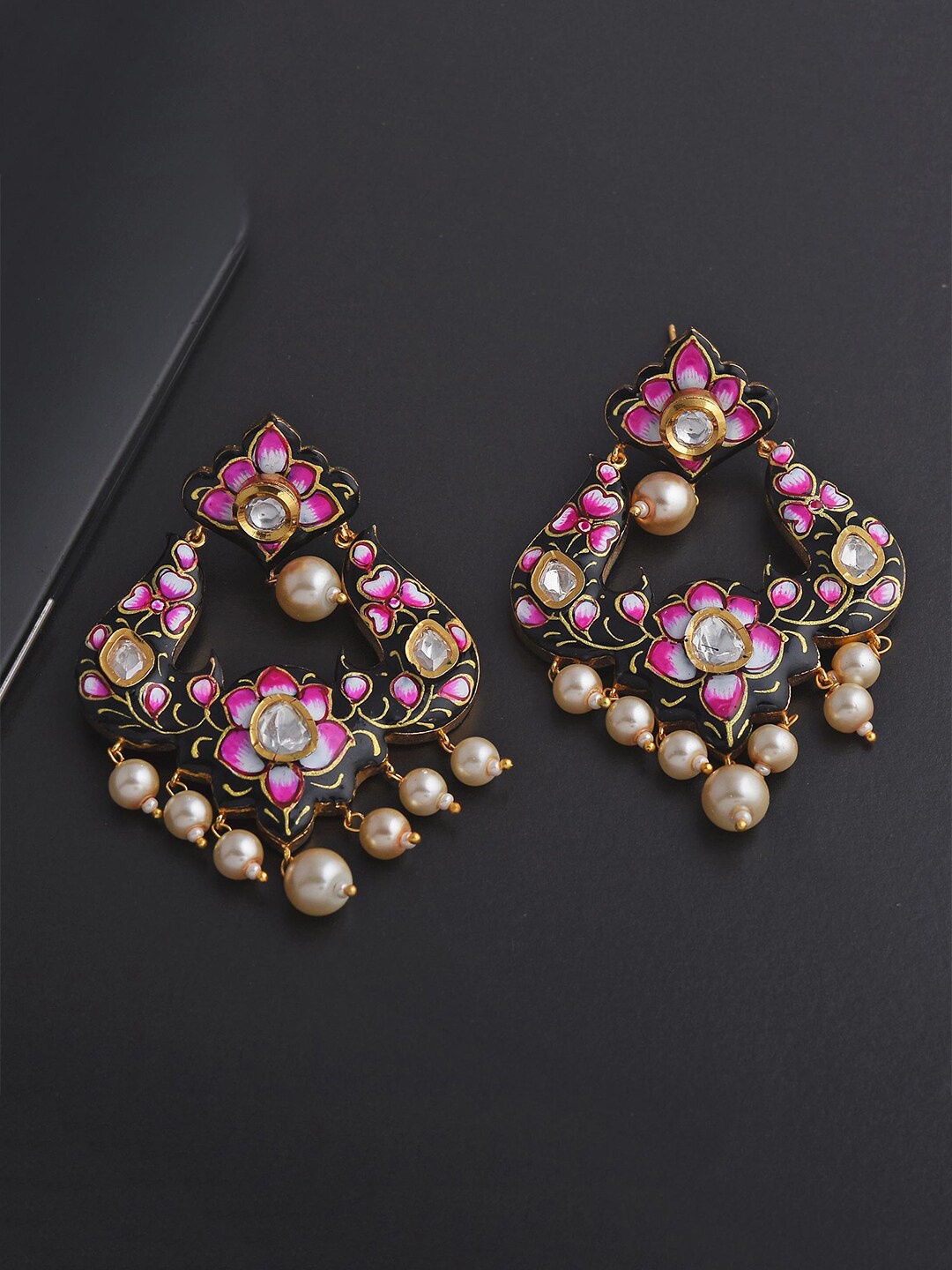 

Tistabene Women Set of 2 Gold-Plated & Pink Floral Contemporary Drop Earrings