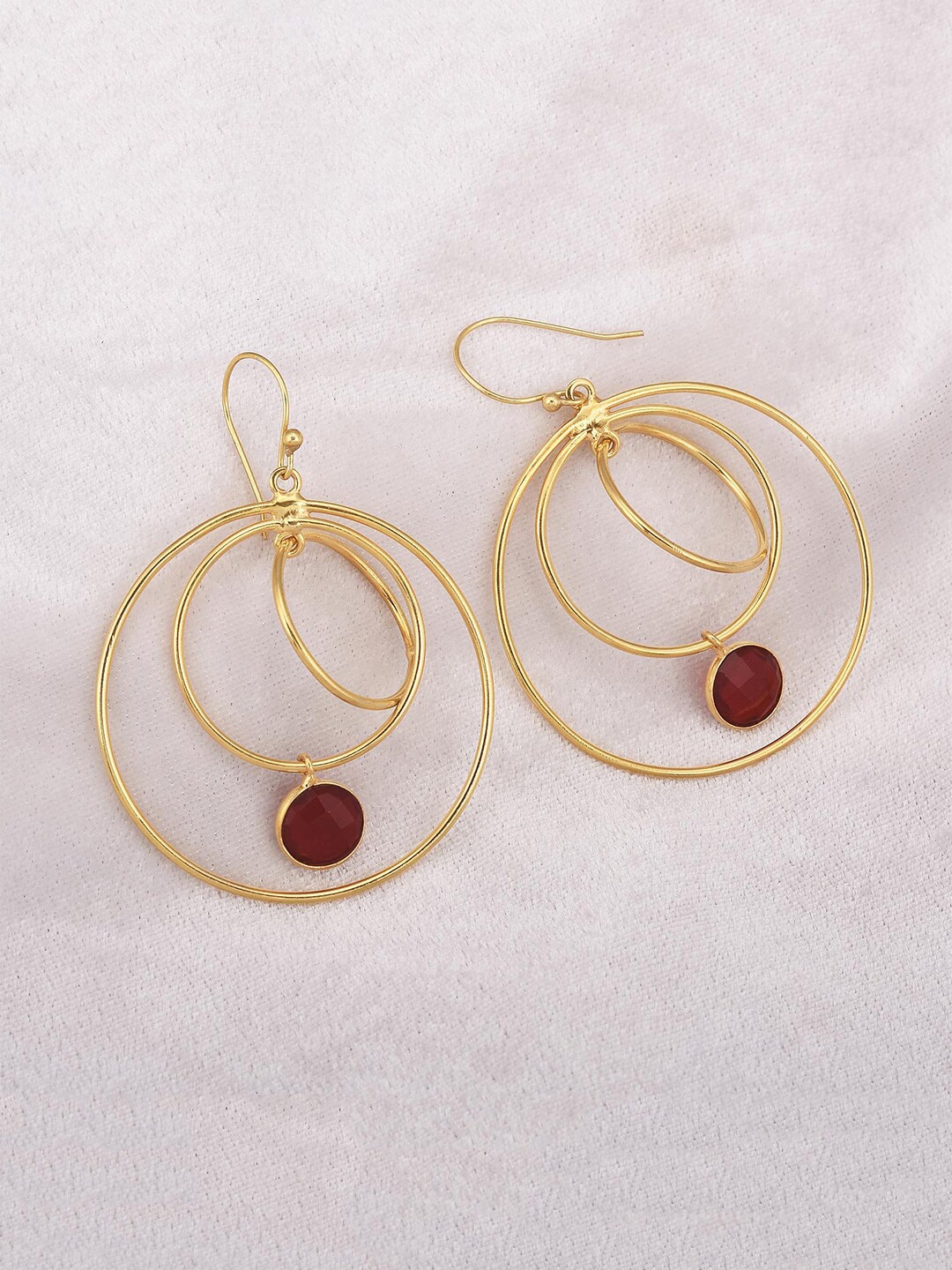 

Tistabene Gold-Toned & Red Contemporary Drop Earrings