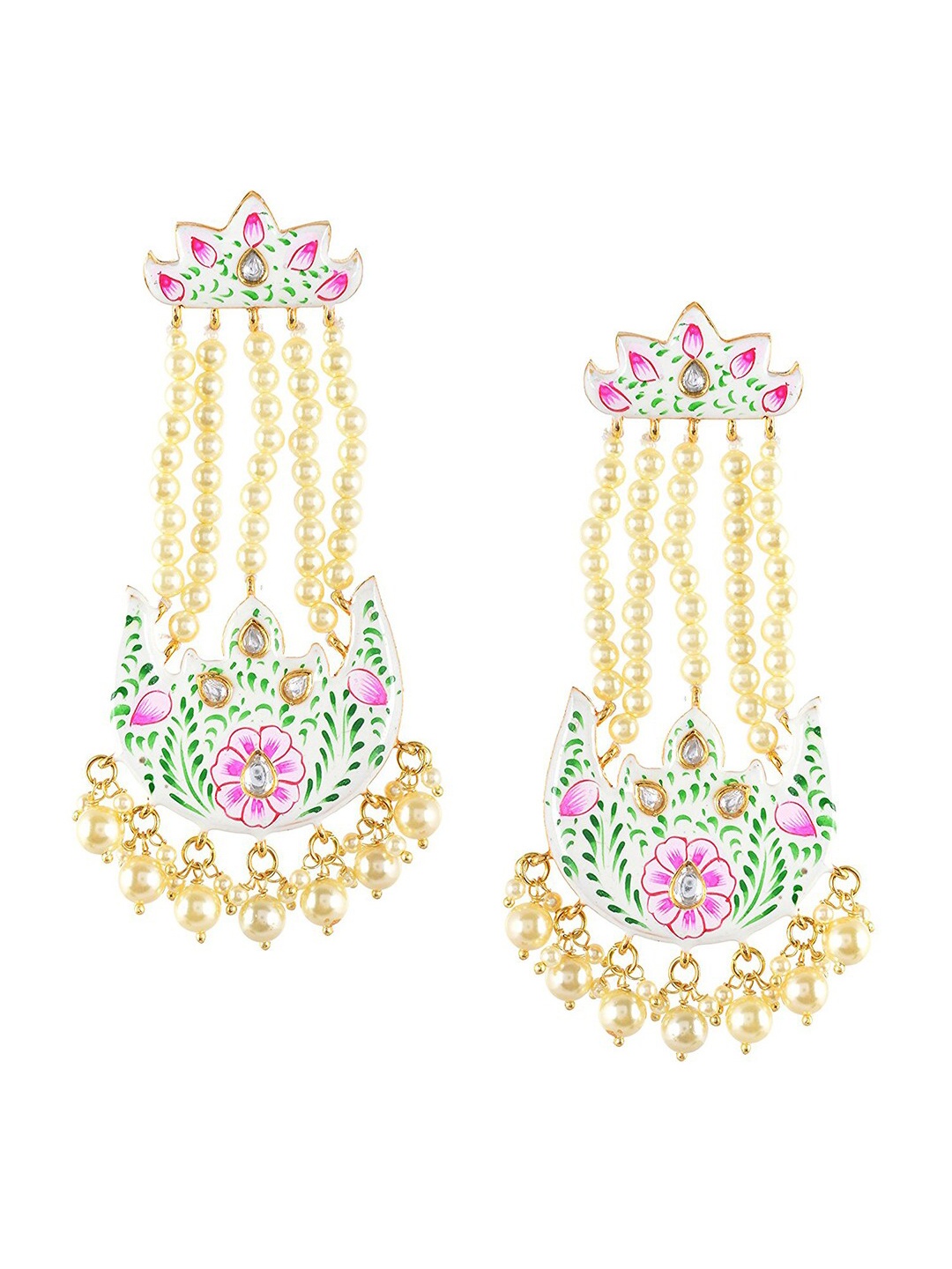

Tistabene Women Gold-Plated & Cream Floral Contemporary Drop Earrings