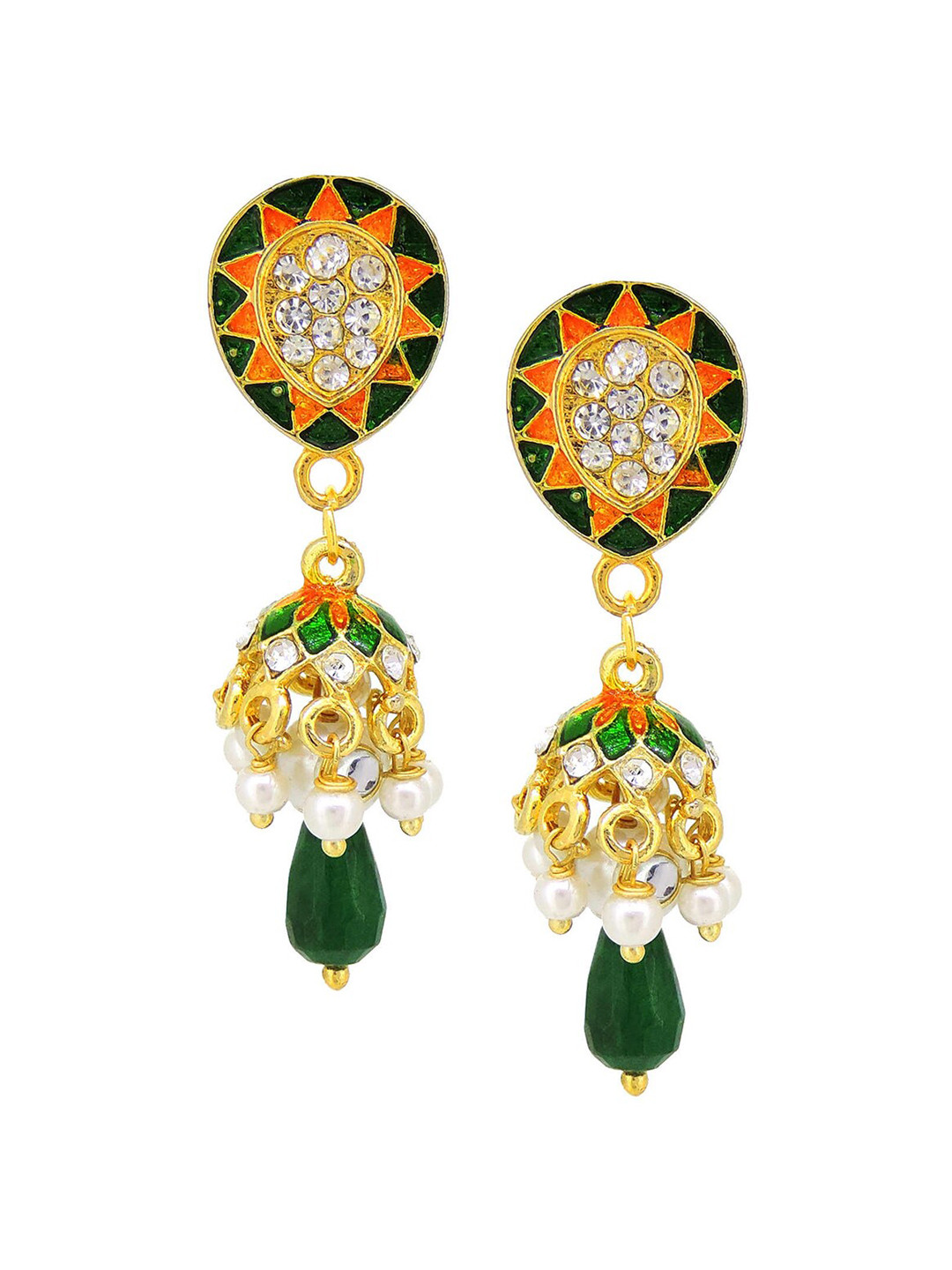 

Tistabene Women Green Contemporary Enamelled Jhumkas Earrings