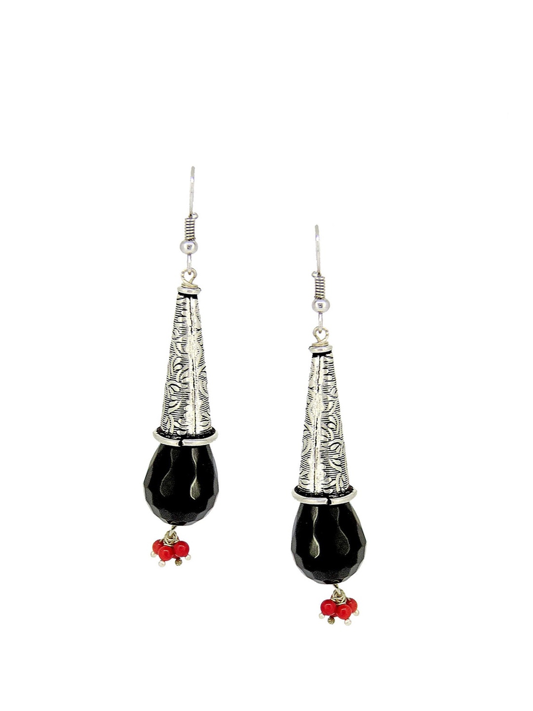 

Tistabene Silver-Plated Black & Red Contemporary Drop Earrings