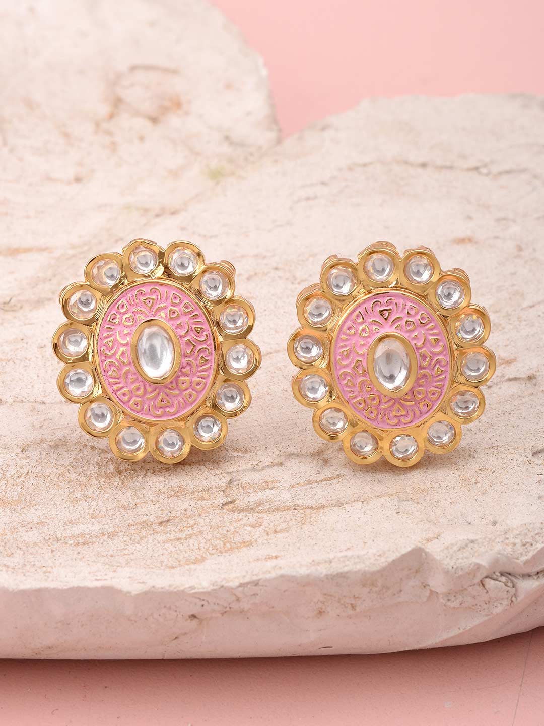 

Tistabene Women White & Pink Contemporary Studs Earrings
