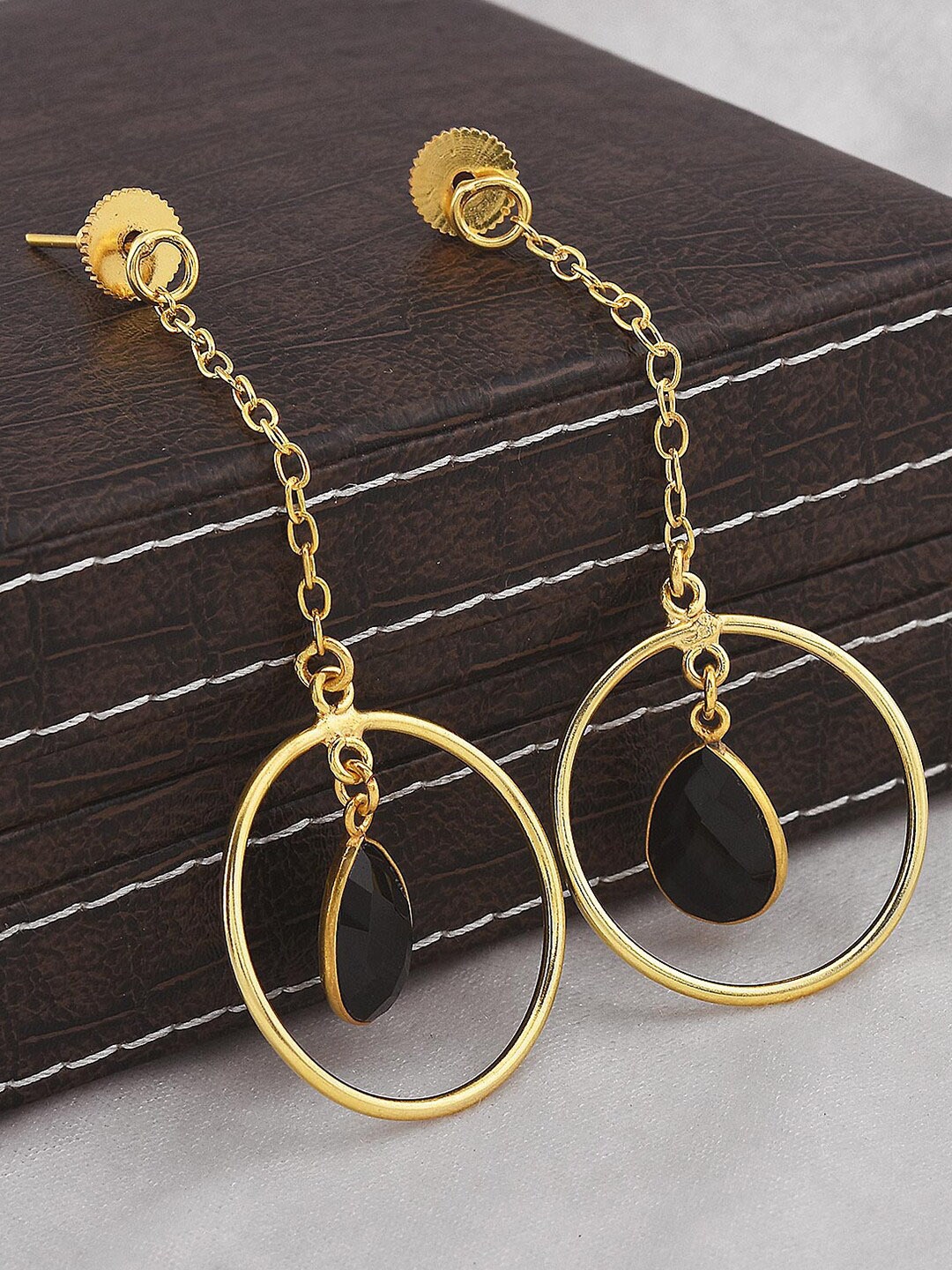 

Tistabene Women Gold-Plated Black Contemporary Drop Earrings