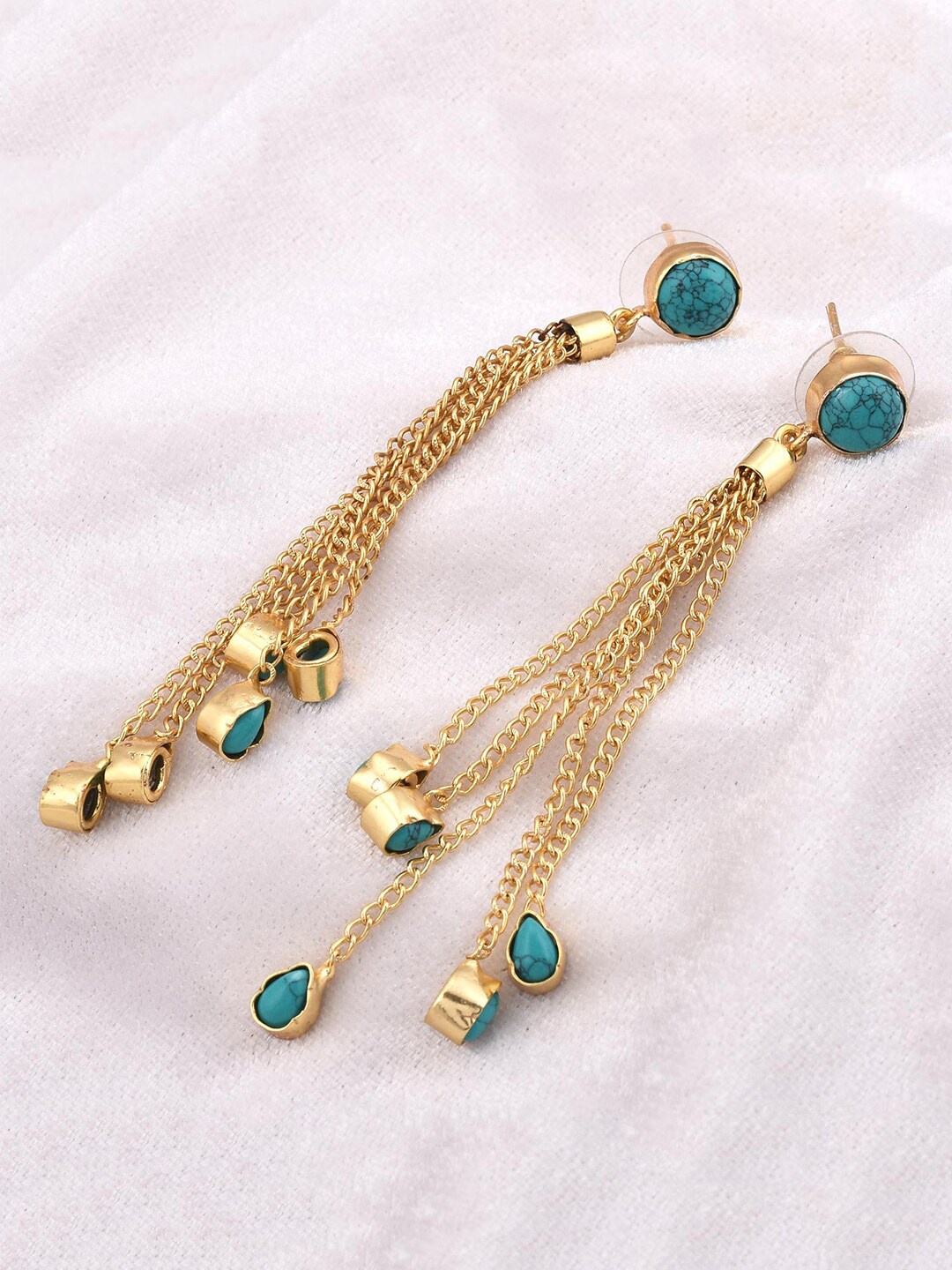 

Tistabene Teal Circular Gold-Plated Drop Earrings