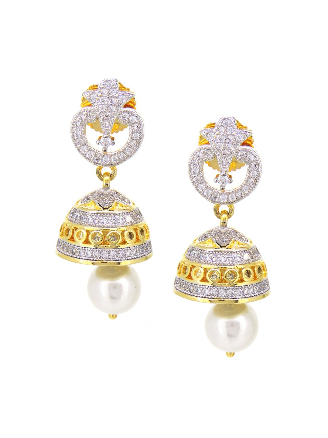 

Tistabene Gold-Toned & White Contemporary Jhumkas Earrings