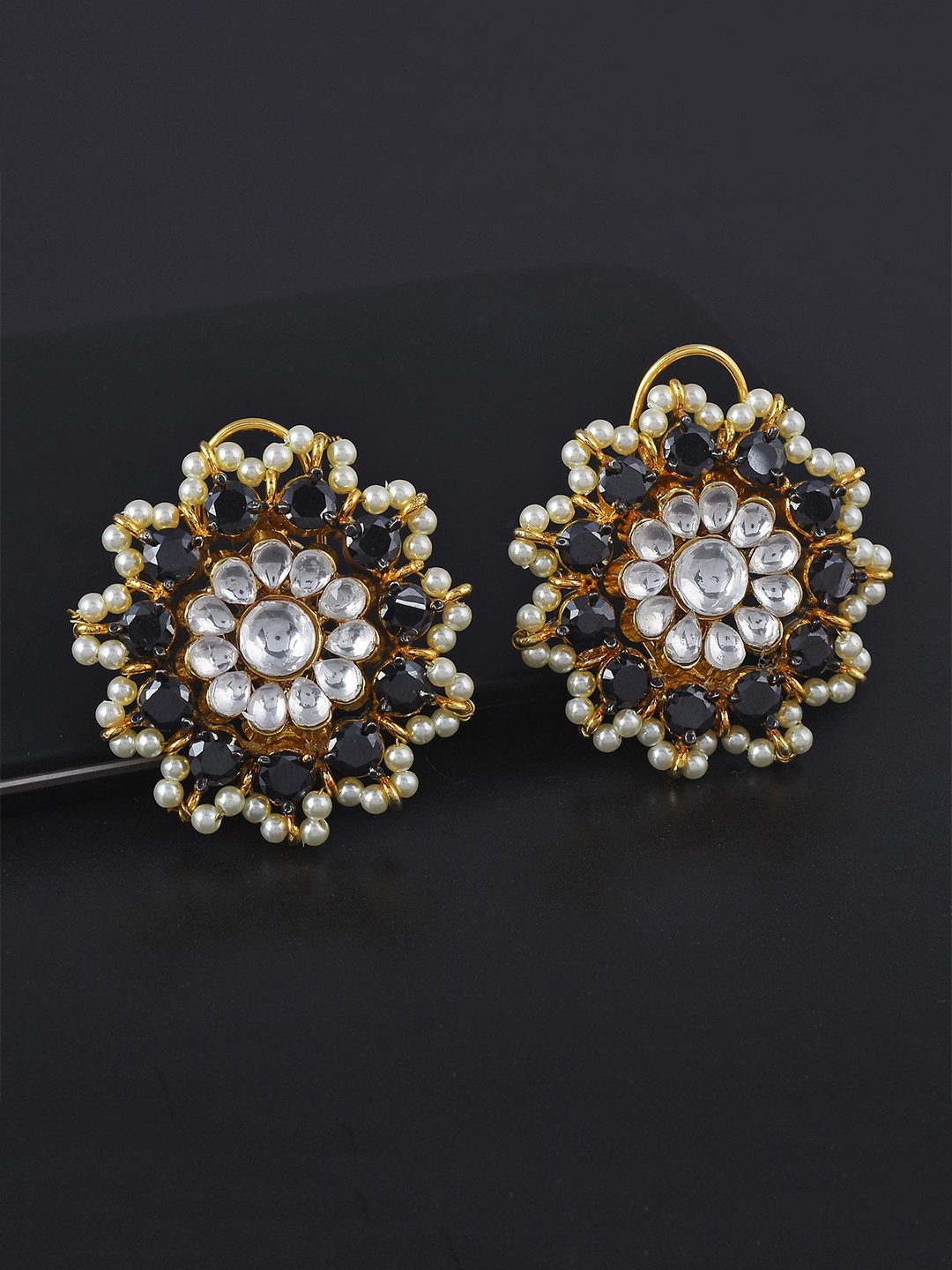 

Tistabene Black & White Gold-Plated Contemporary Studs Earrings