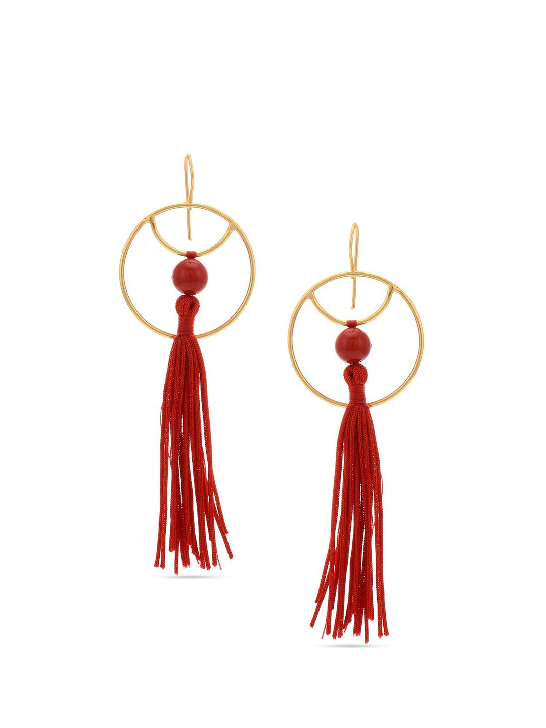 

Tistabene Red & Gold-Toned Contemporary Tassel Drop Earrings