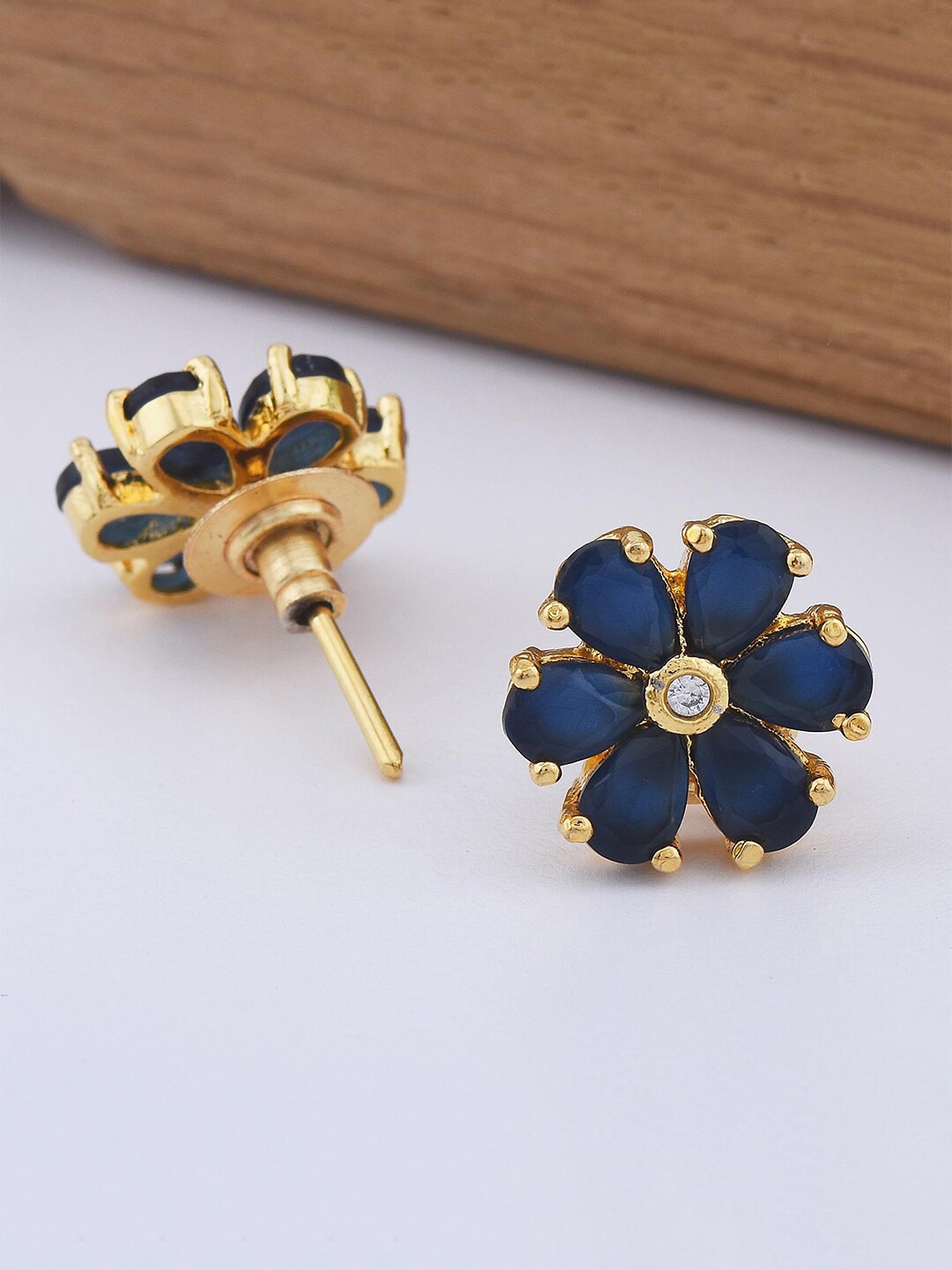 

Tistabene Women Gold-Toned & Blue Floral Stone Studs Earrings