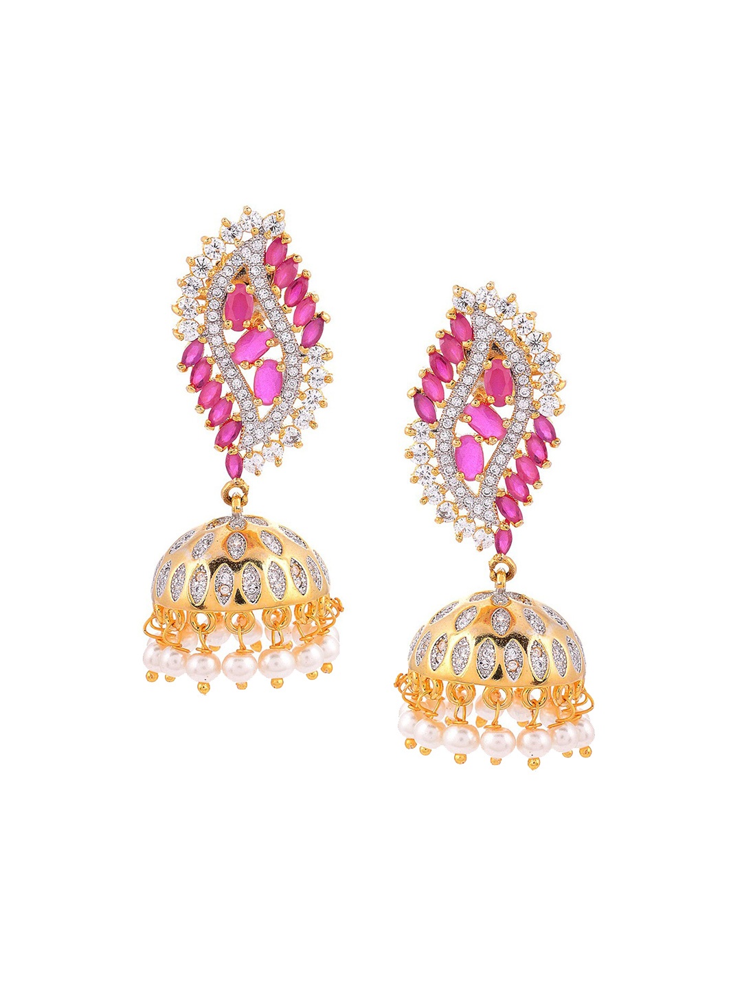 

Tistabene Gold-Toned & Pink Contemporary Jhumkas Earrings