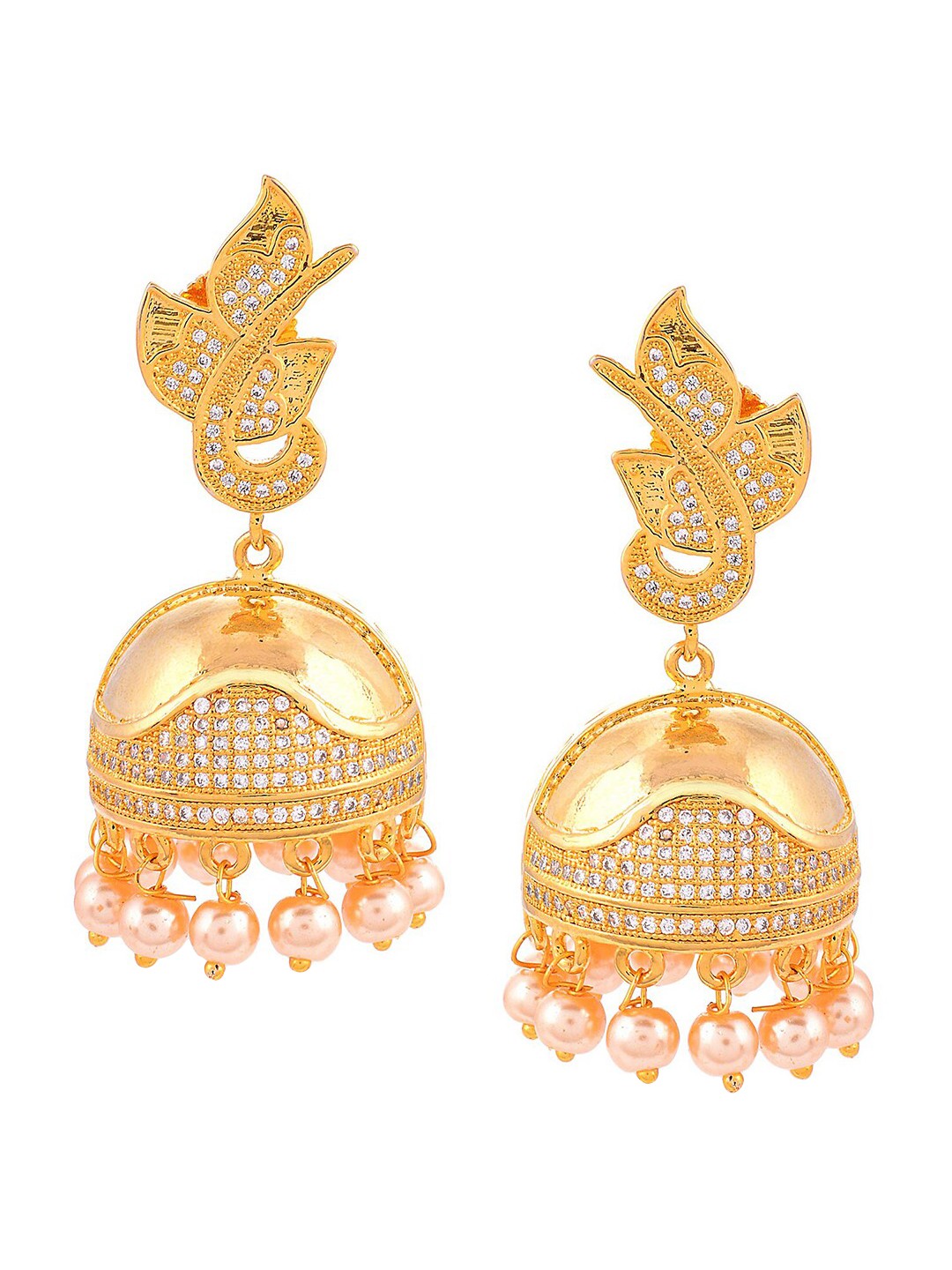 

Tistabene Women White & Gold-Toned Dome Shaped Jhumkas Earrings
