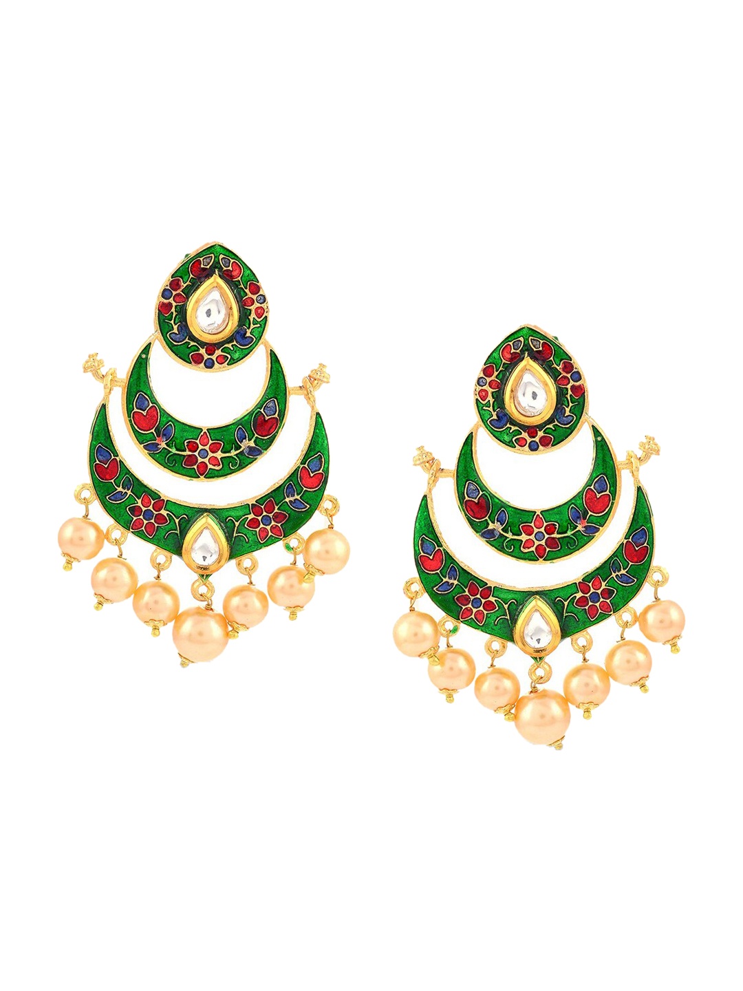 

Tistabene Green & Red Gold-Plated Crescent Shaped Chandbalis Earrings