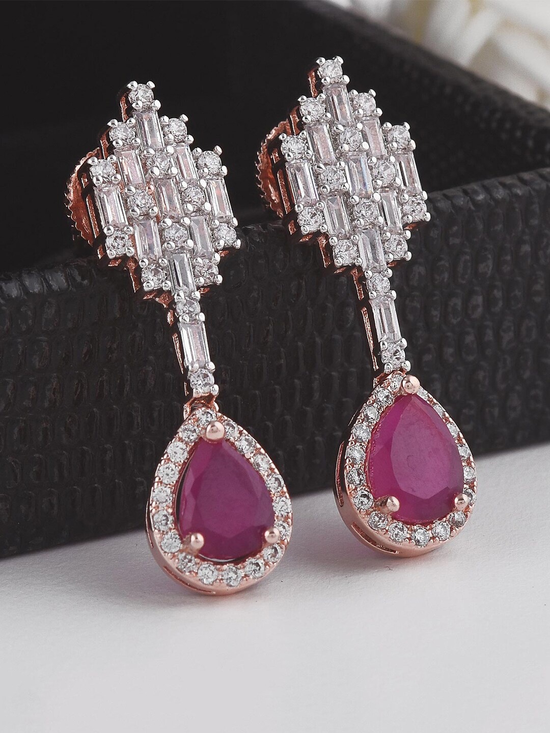

Tistabene Women Magenta & Silver-Toned Contemporary Drop Earrings