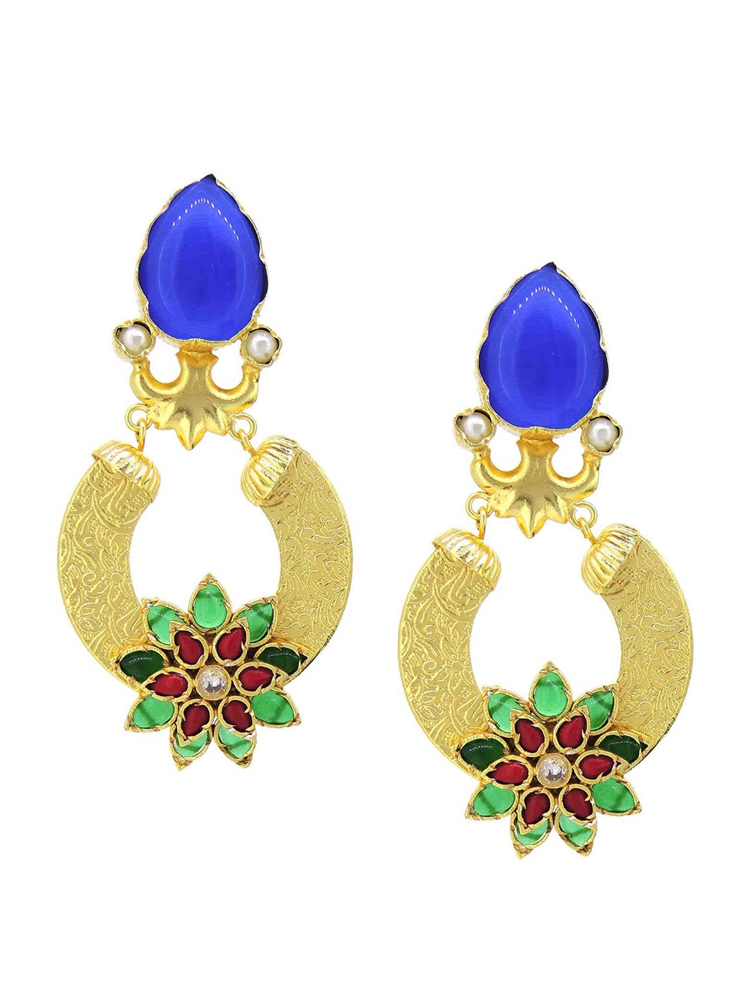 

Tistabene Women Blue & Gold-Toned Floral Drop Earrings