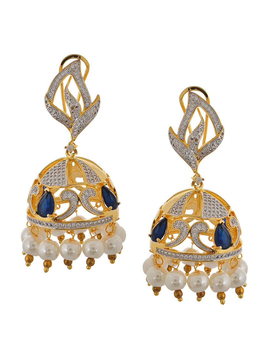 

Tistabene Blue & White International Diamonds Dome Shaped Jhumkas