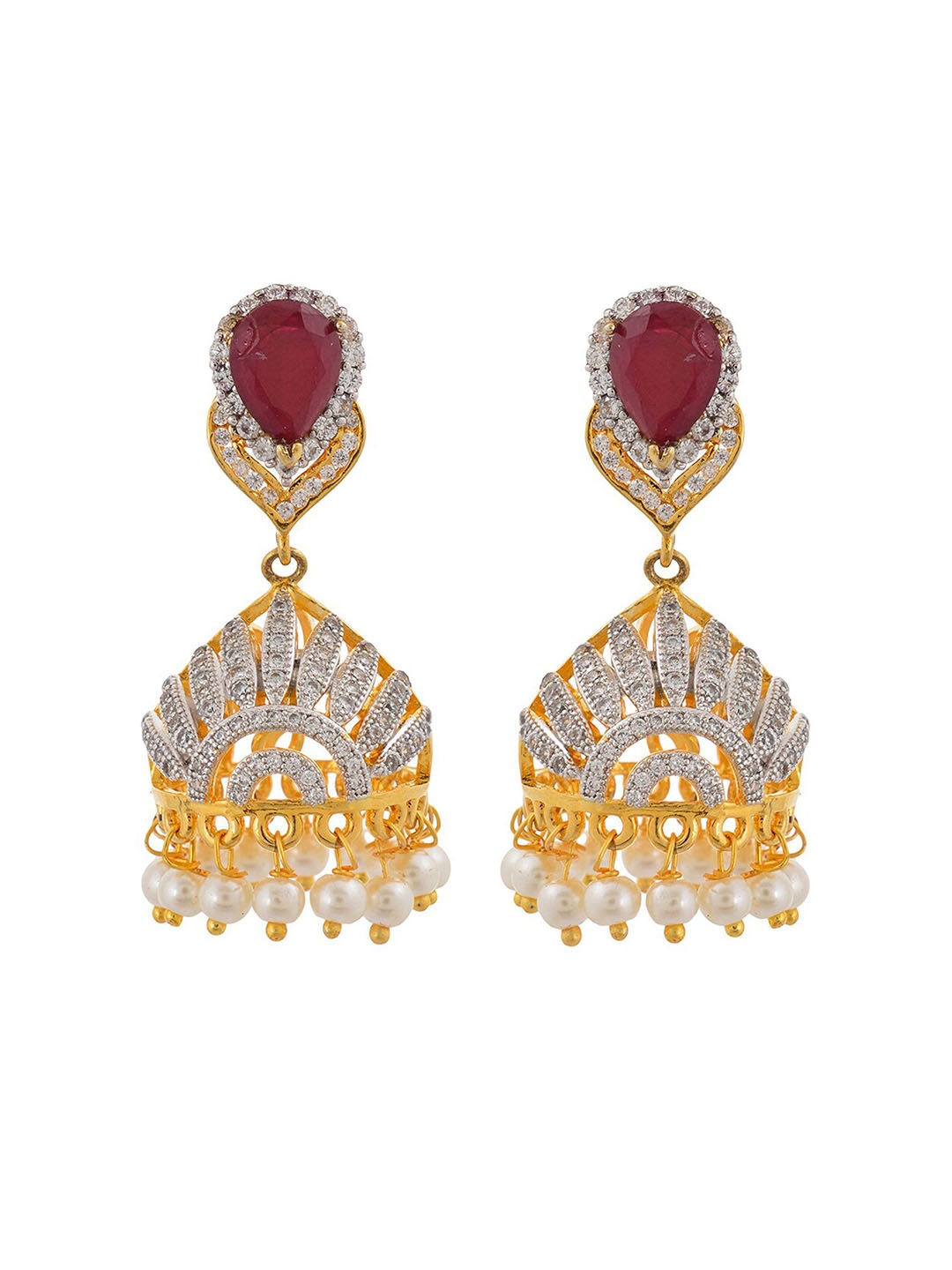

Tistabene Pink & Gold-Toned Contemporary Jhumkas Earrings