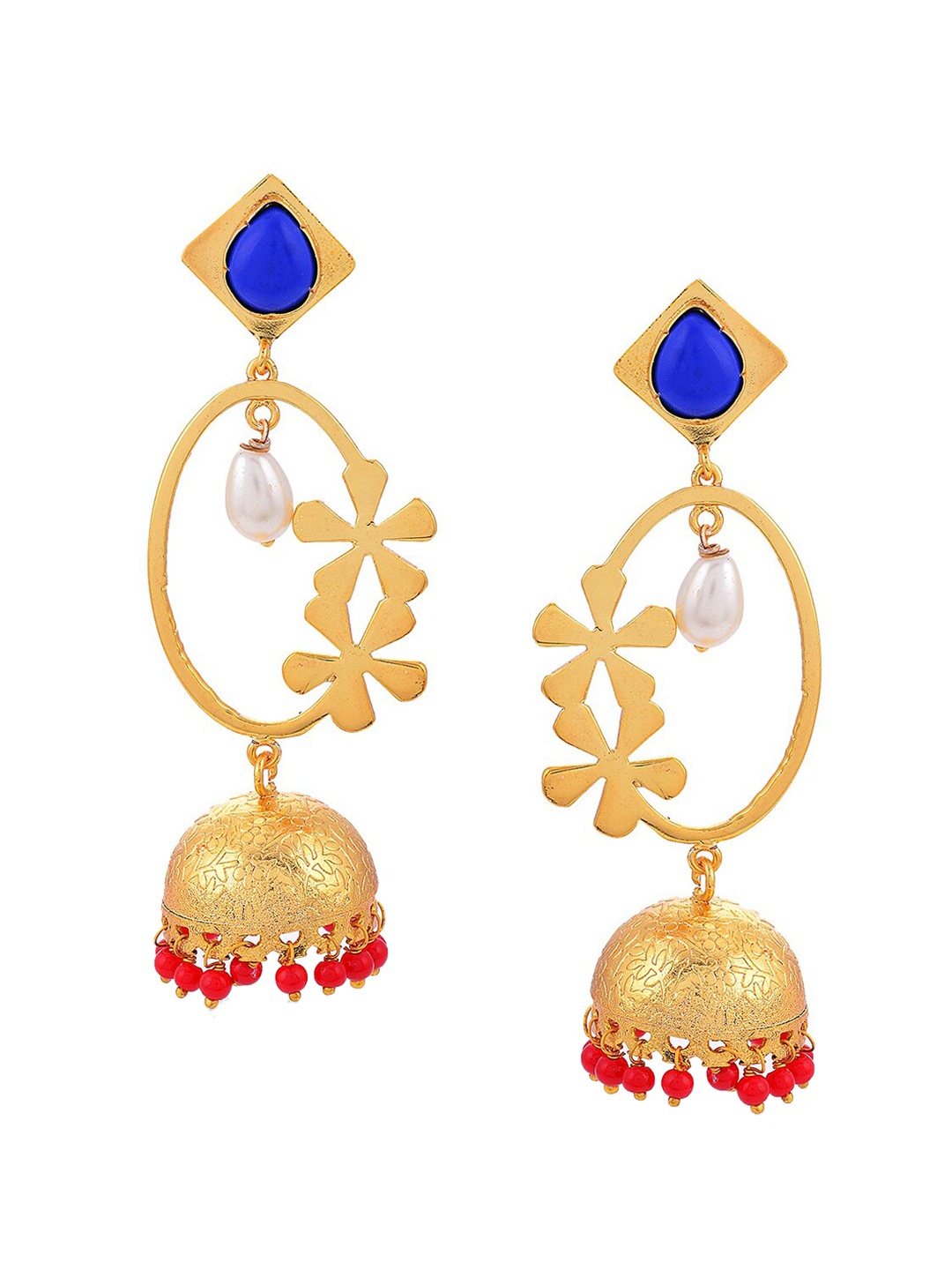 

Tistabene Blue & Gold-Toned Contemporary Jhumkas Earrings