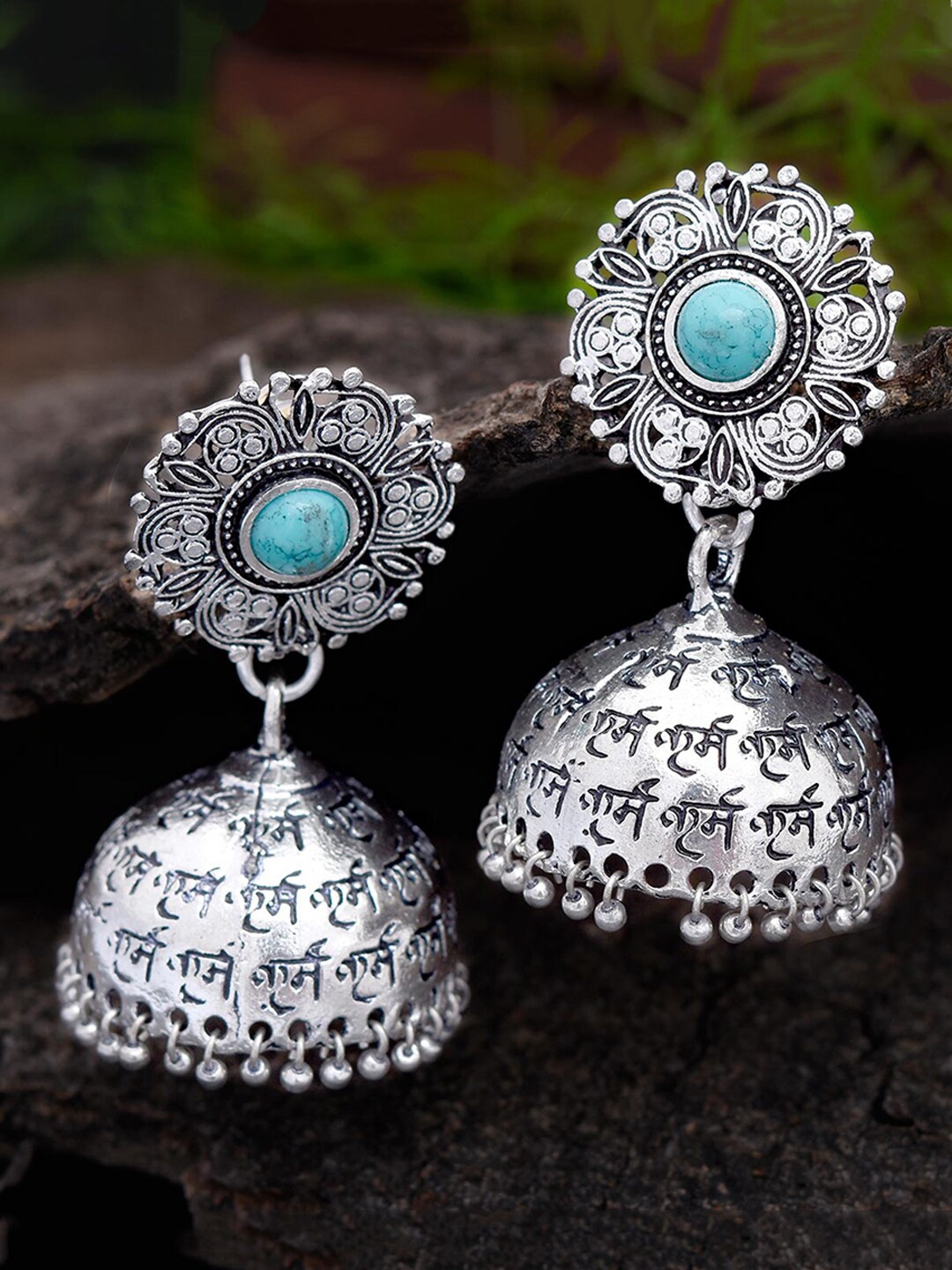 

Tistabene Women Blue & Silver-Toned Contemporary Jhumkas Earrings