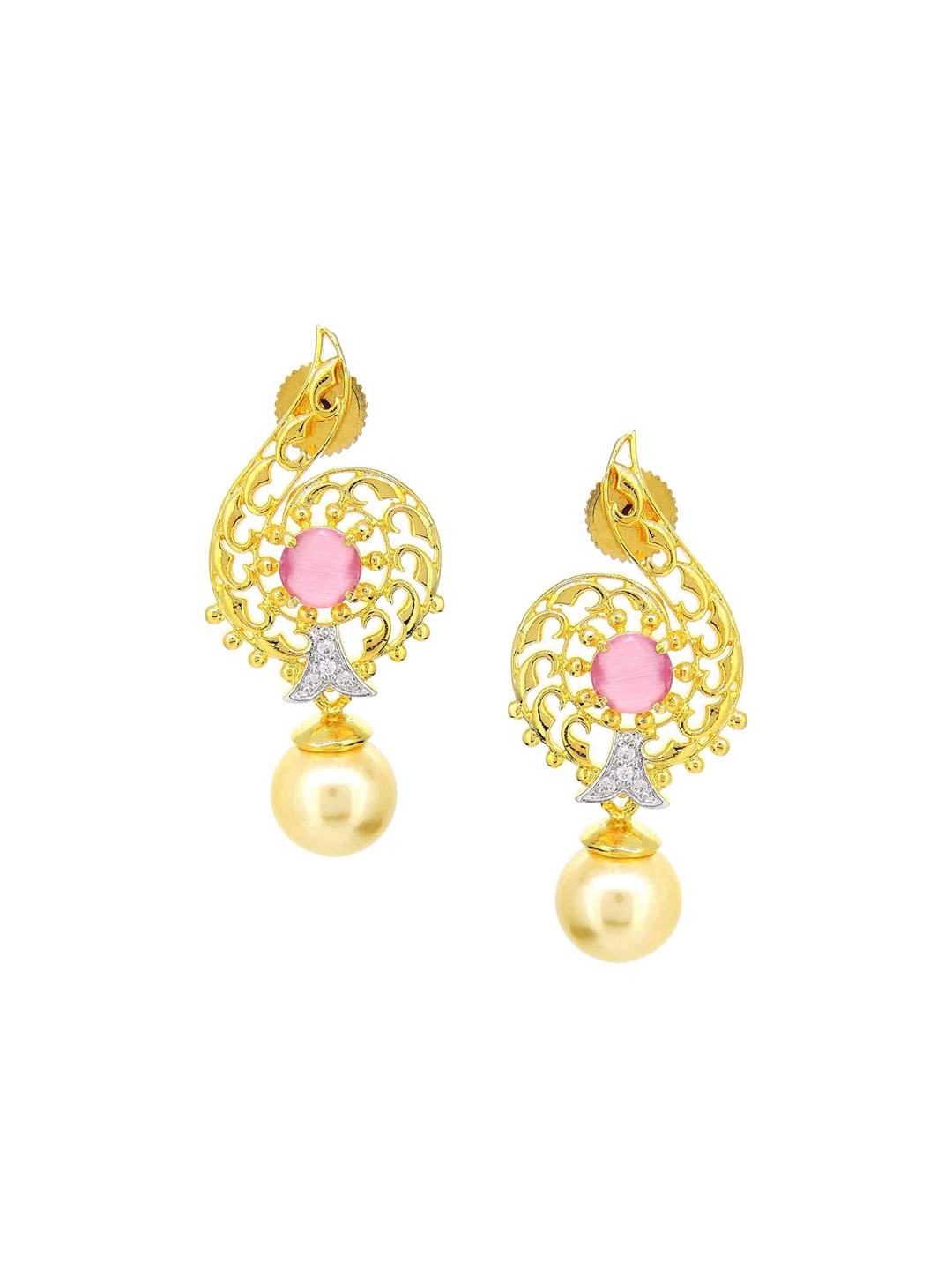 

Tistabene Gold-Plated & Pink Contemporary Drop Earrings