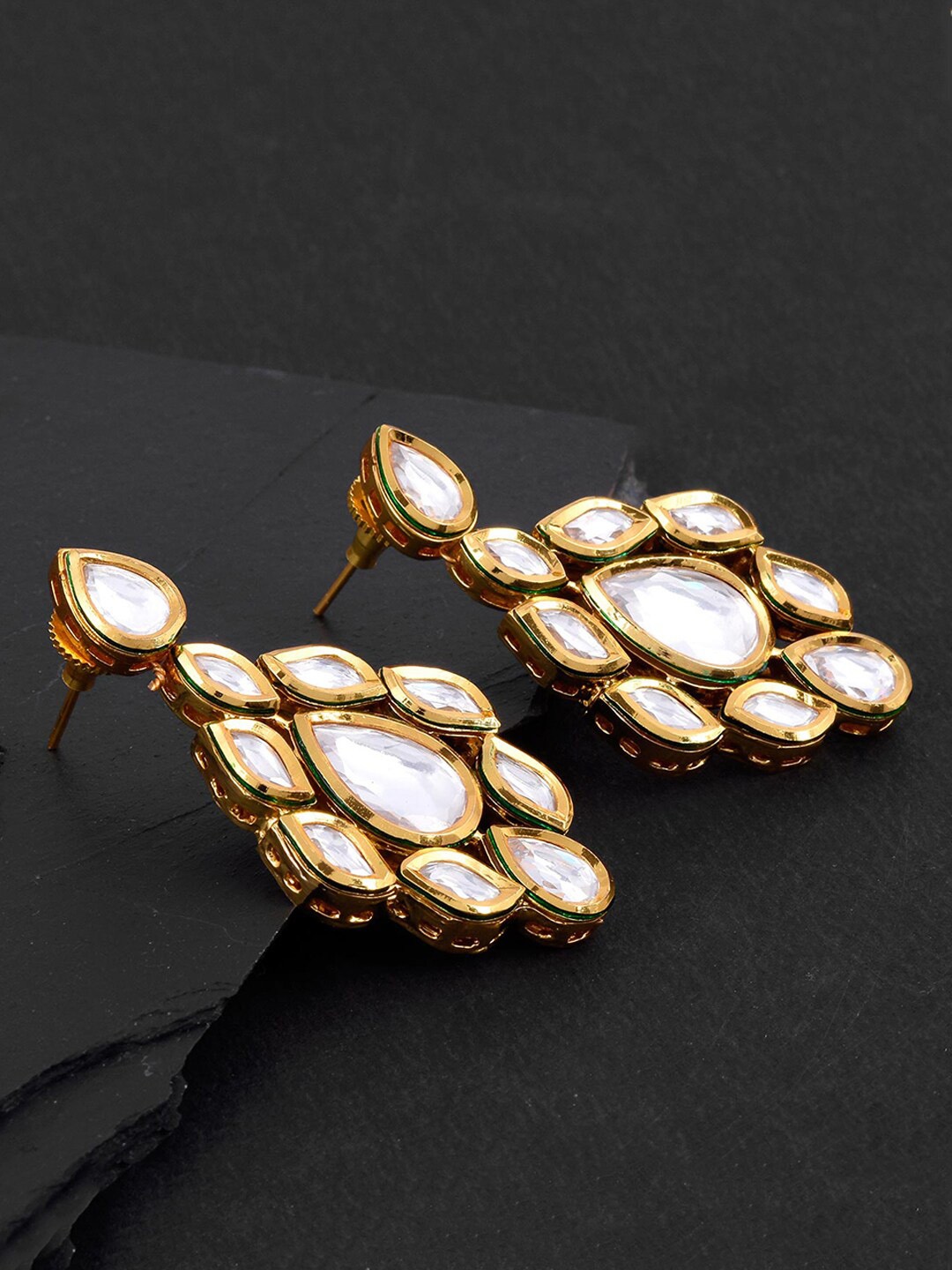 

Tistabene White & Gold-Toned Contemporary Drop Earrings