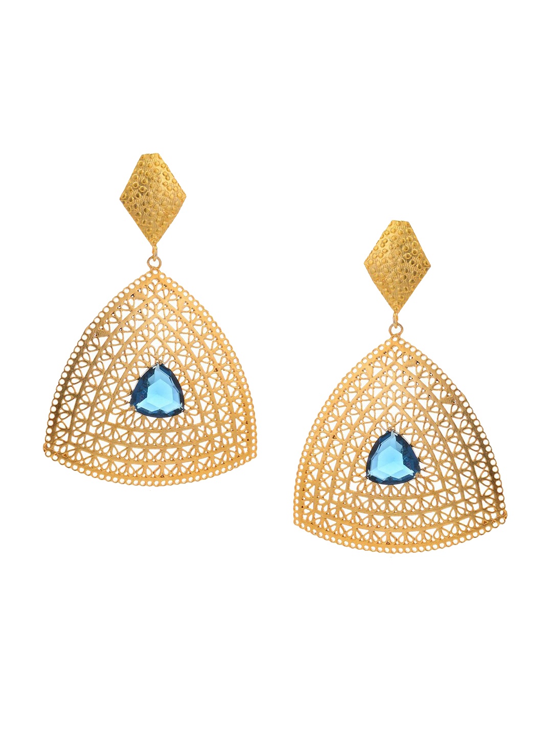 

Tistabene Women Gold Toned And Blue Fine Jali Work Dangler Earring