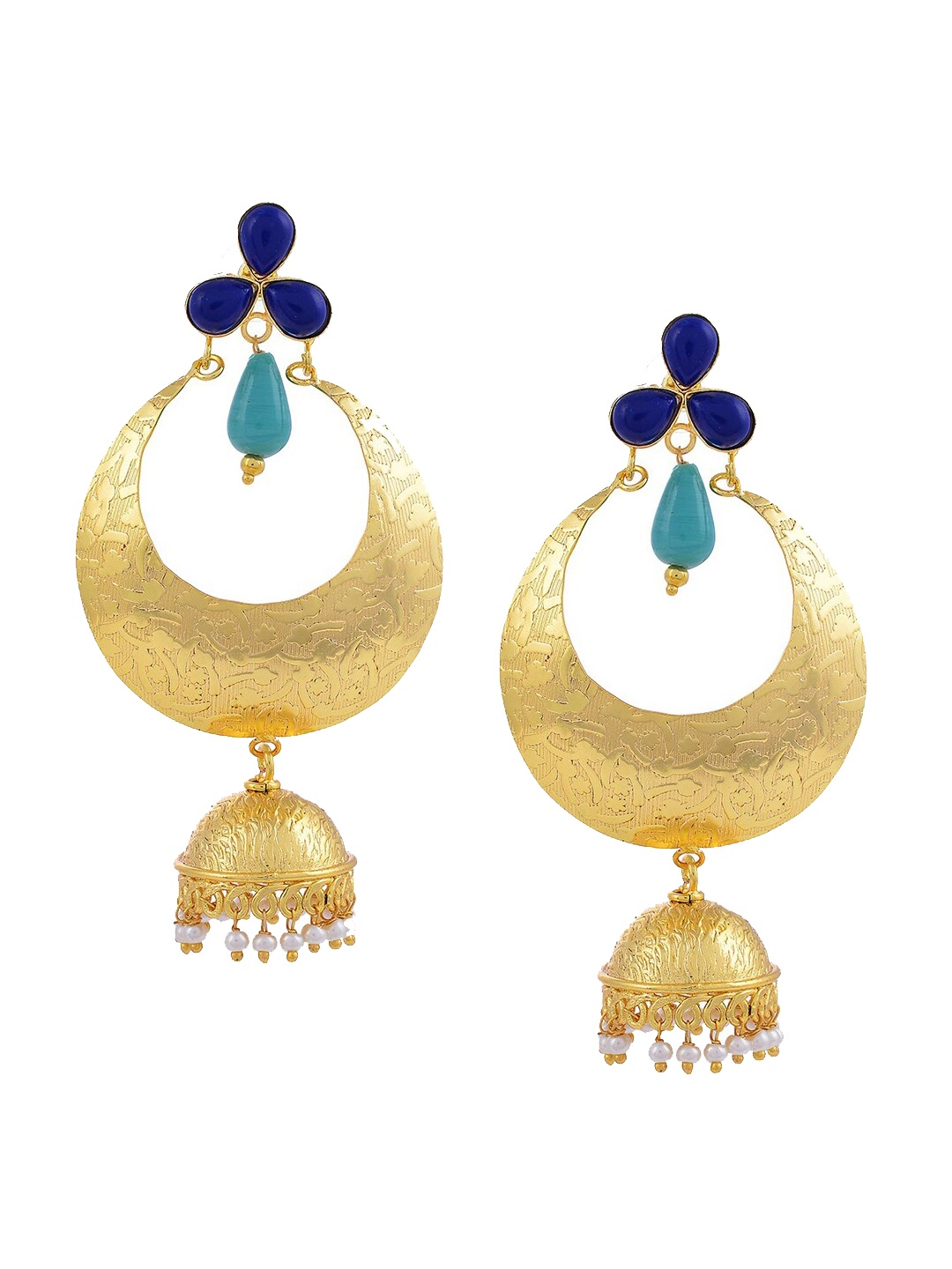 

Tistabene Blue & Gold-Toned Contemporary Chandbalis Earrings