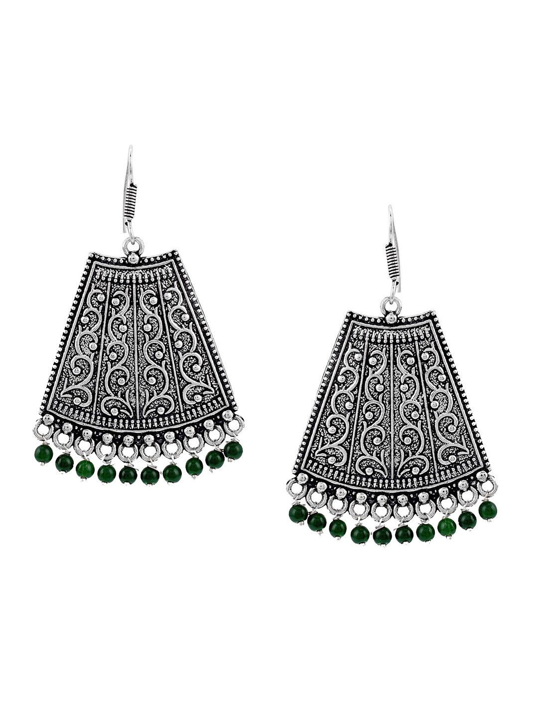 

Tistabene Green & Silver-Toned Contemporary Drop Earrings