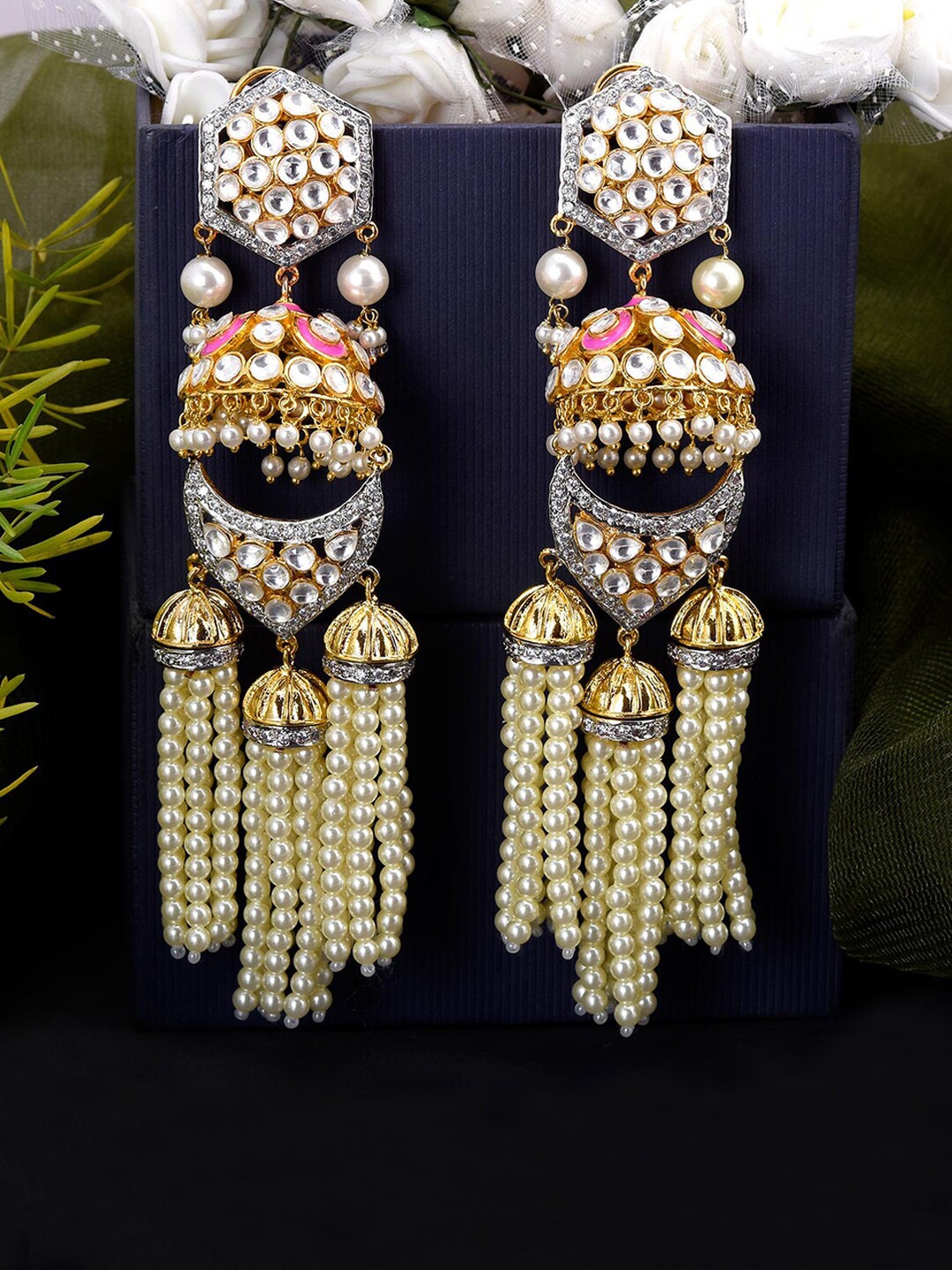 

Tistabene Gold-Toned & Pink Contemporary Drop Earrings