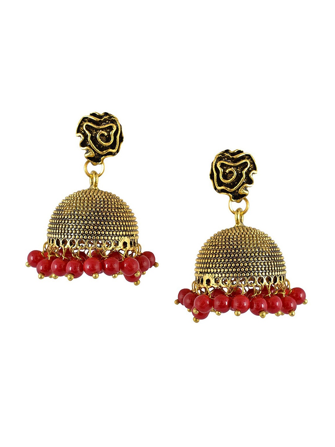 

Tistabene Gold-Toned & Red Contemporary Jhumkas Earrings