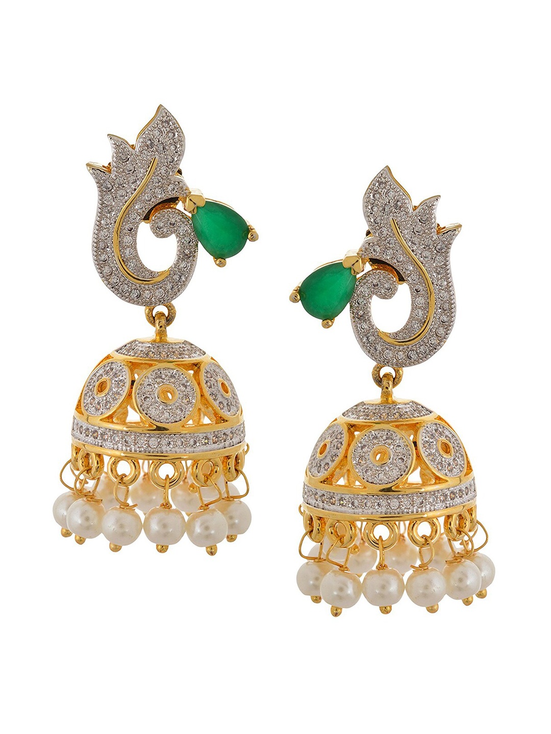 

Tistabene Green Gold Plated Contemporary Jhumkas Earrings