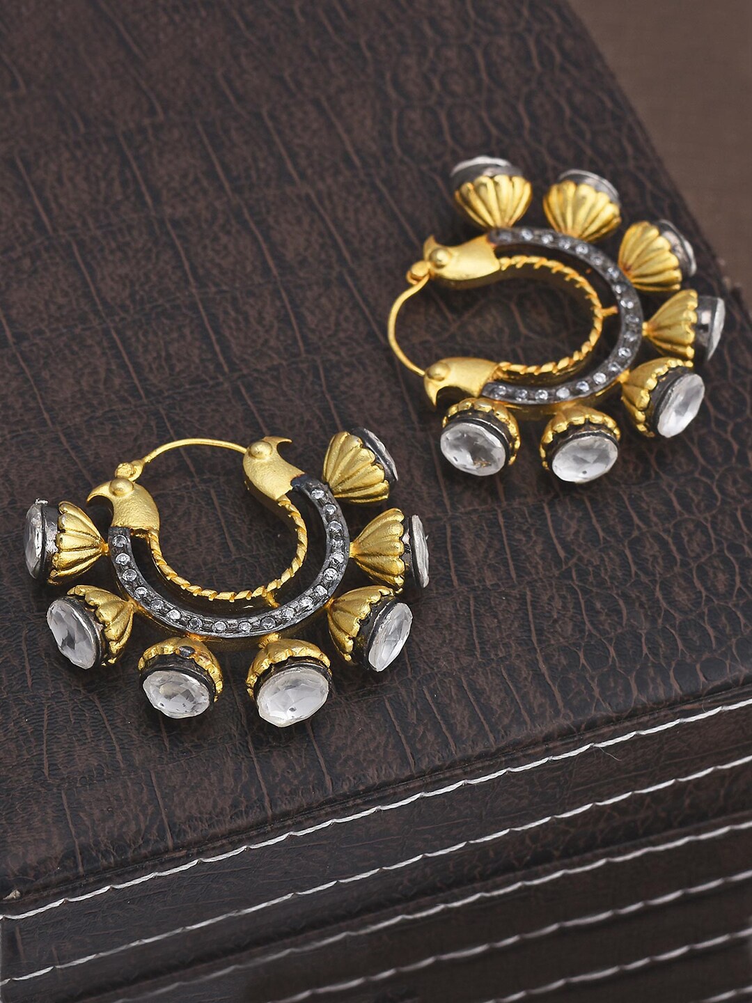 

Tistabene Women White And Gold Toned Traditional Kundan Meena Hoop Earring
