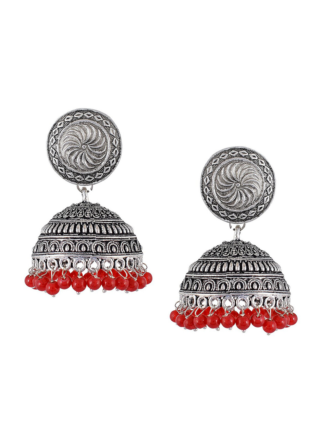 

Tistabene Women Red Contemporary Jhumkas Earrings
