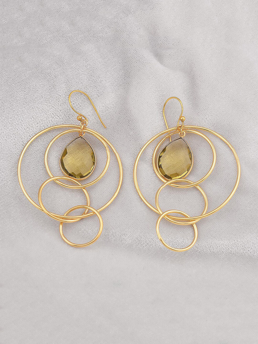 

Tistabene Green Gold-Plated Contemporary Drop Earrings
