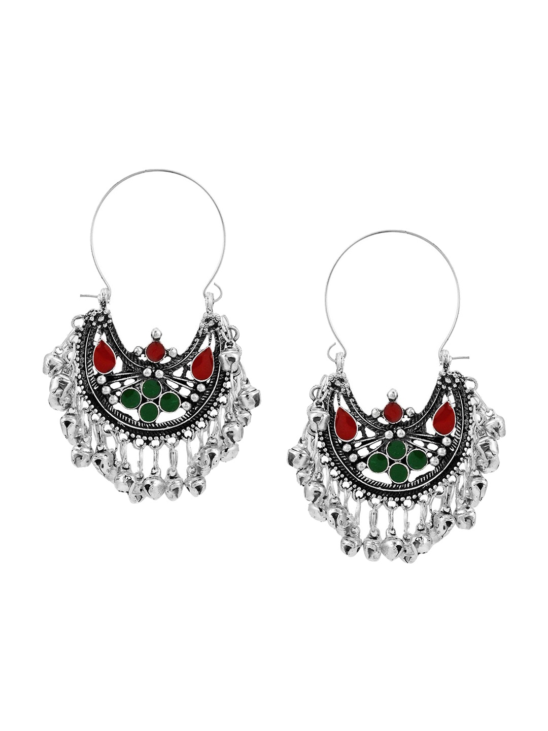 

Tistabene Silver-Plated& Red Contemporary Chandbalis Earrings