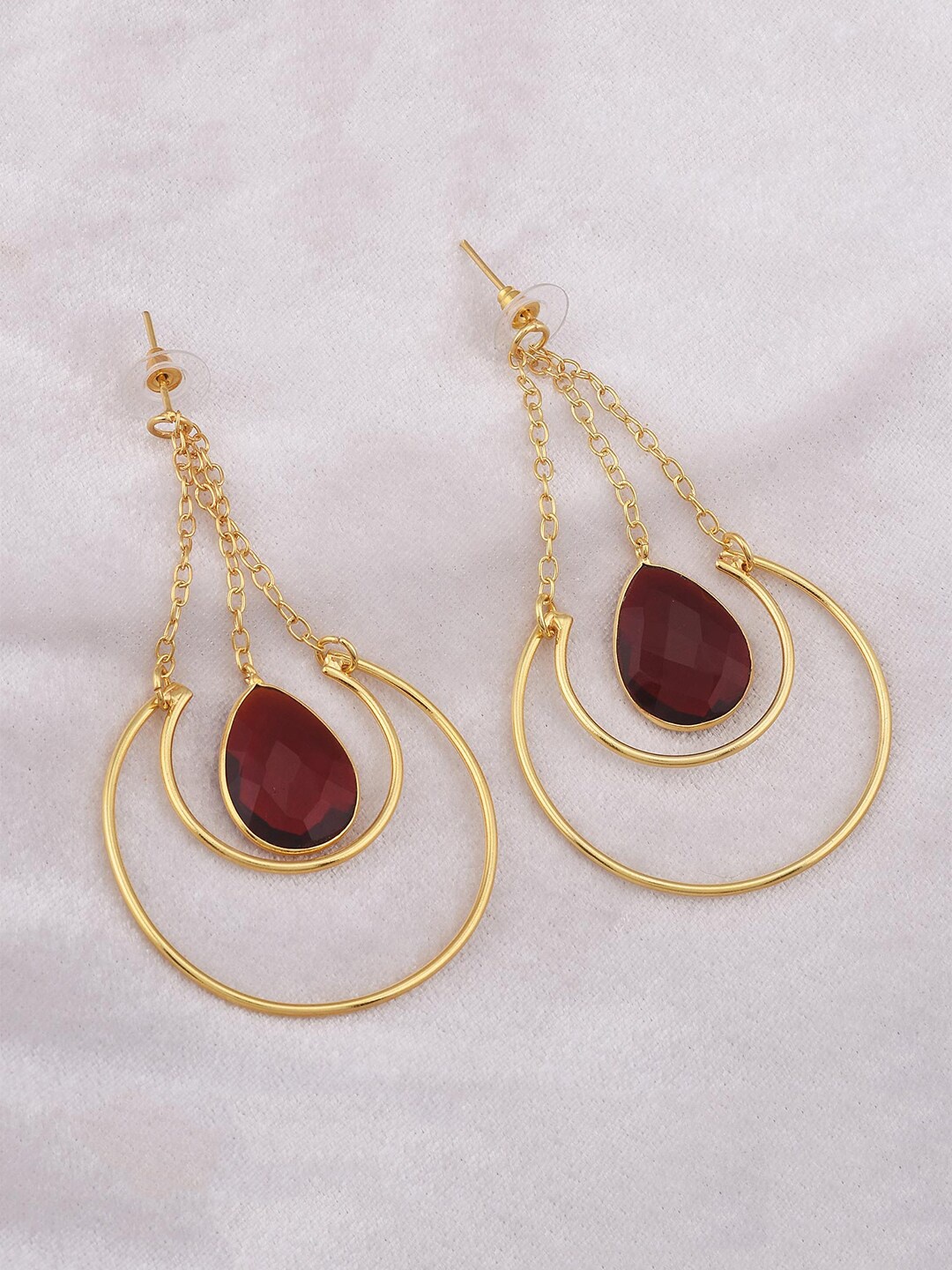 

Tistabene Red & Gold Plated Crescent Shaped Drop Earrings