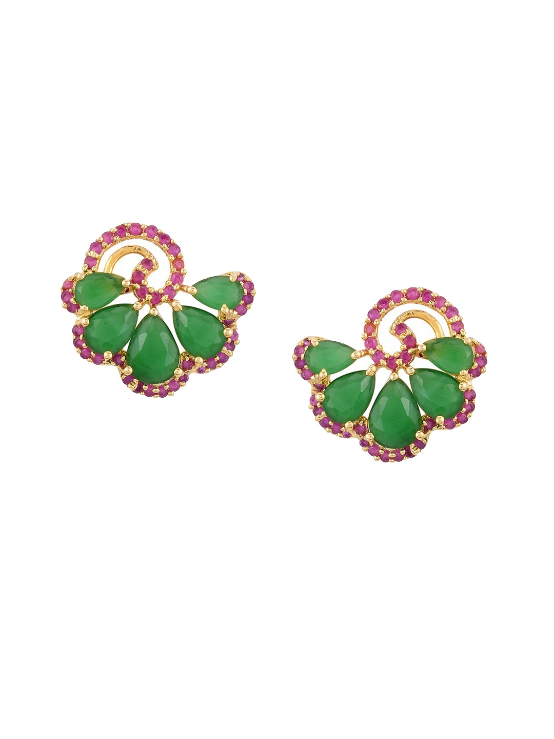 

Tistabene Women Gold-Plated Green American Diamonds Floral Studs Earrings