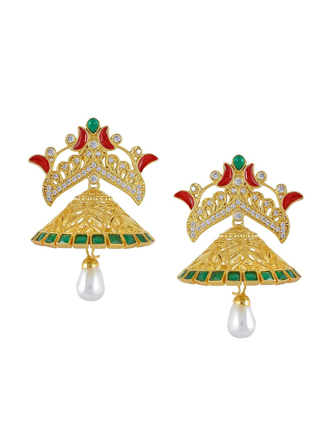 

Tistabene Green Gold Plated Contemporary Jhumkas Earrings