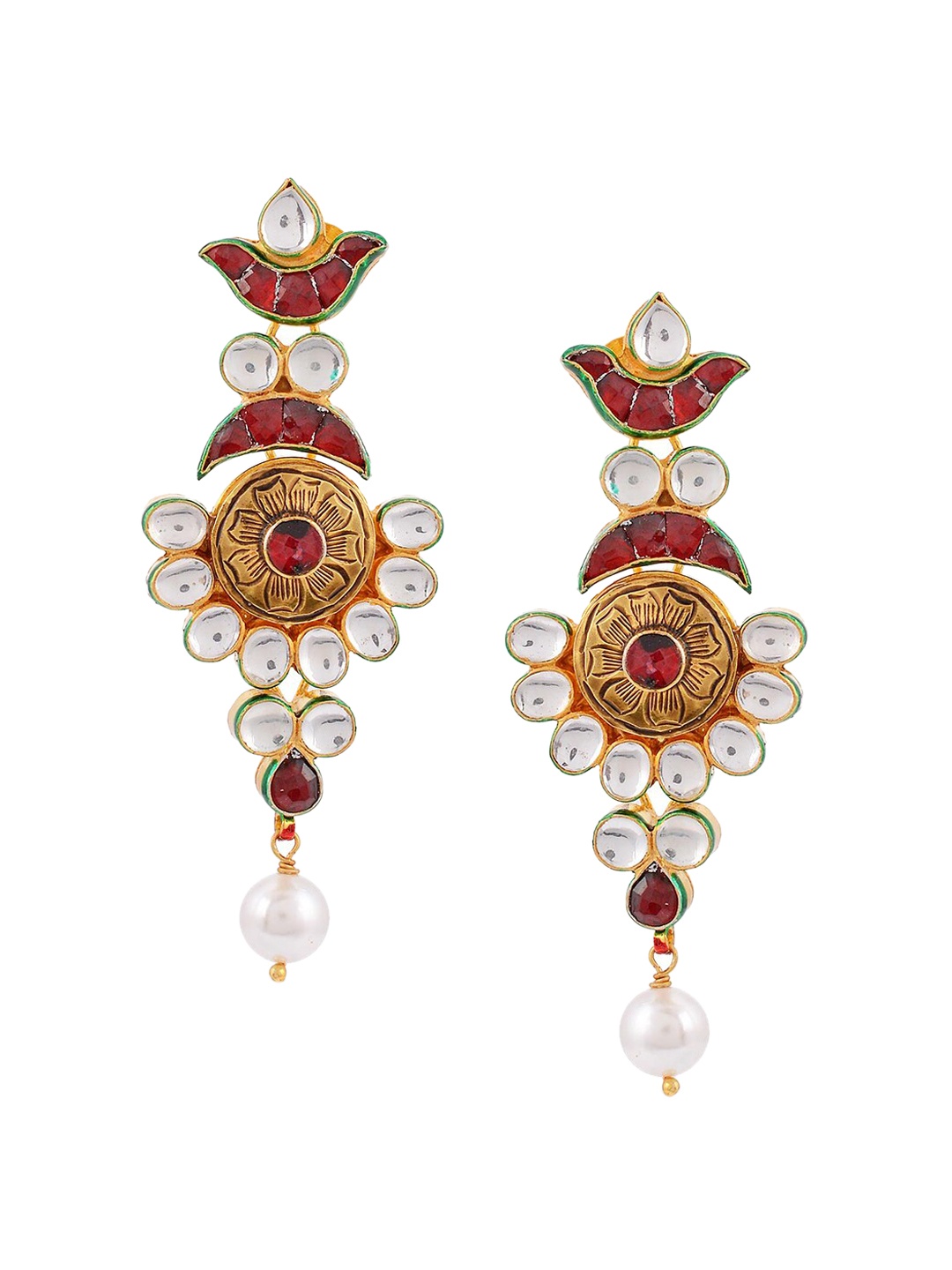 

Tistabene Red Contemporary Kundan Meena Dangler Drop Earrings