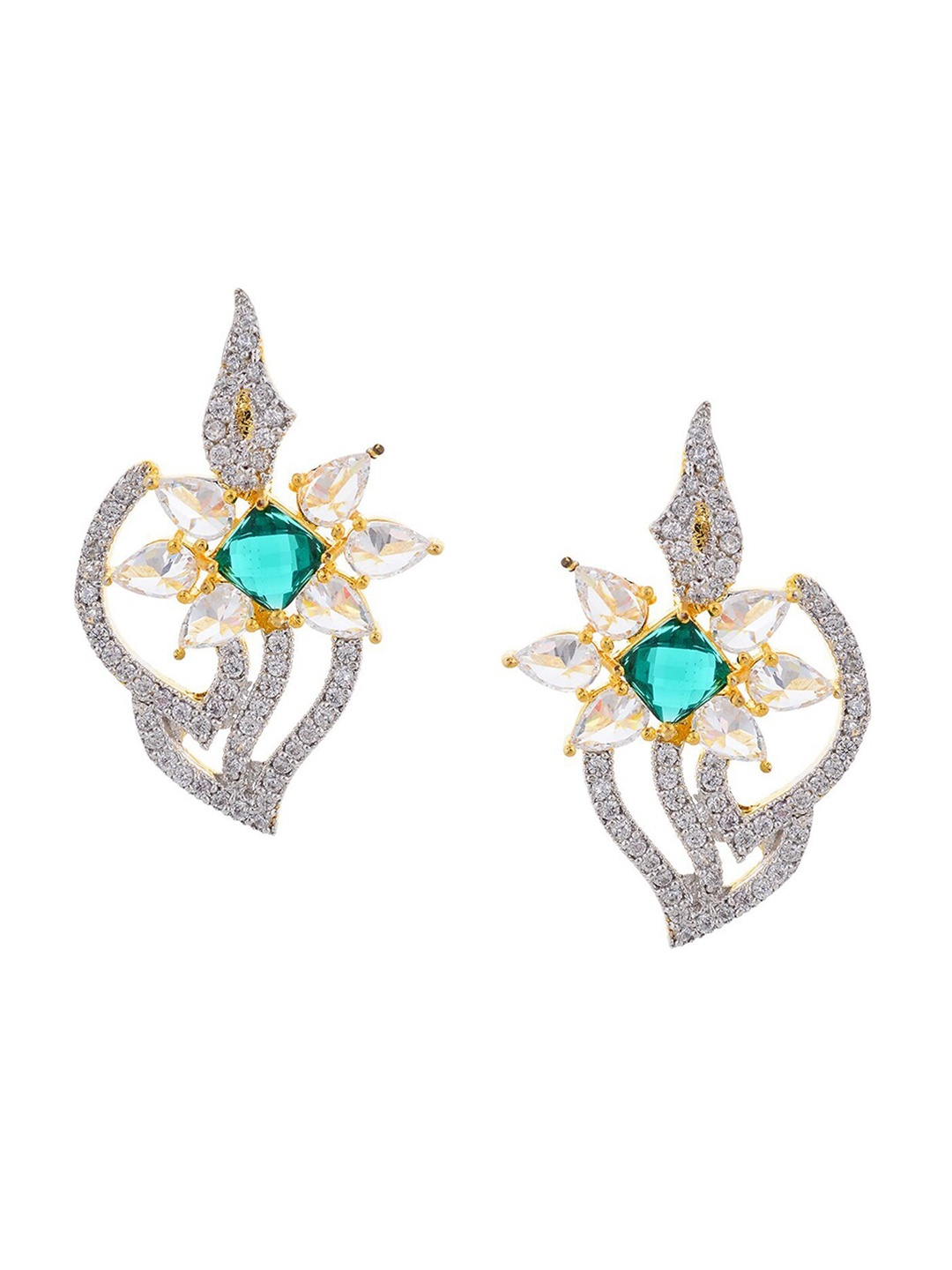 

Tistabene Green & White Gold-Plated Contemporary Stud Earrings