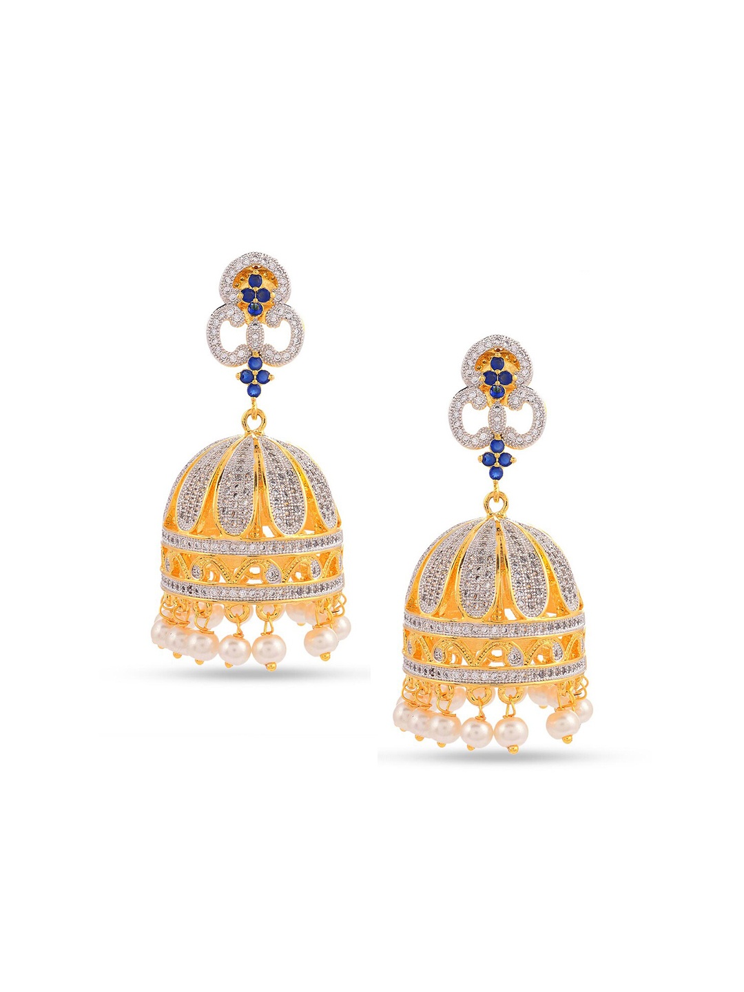 

Tistabene Women Blue & Gold-Toned Contemporary Jhumkas Earrings